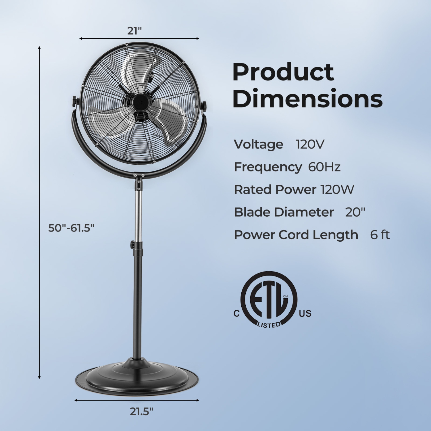 Gymax 20'' High Velocity Pedestal Fan w/3 Speeds 360 Degree Tilt & Adjustable Height