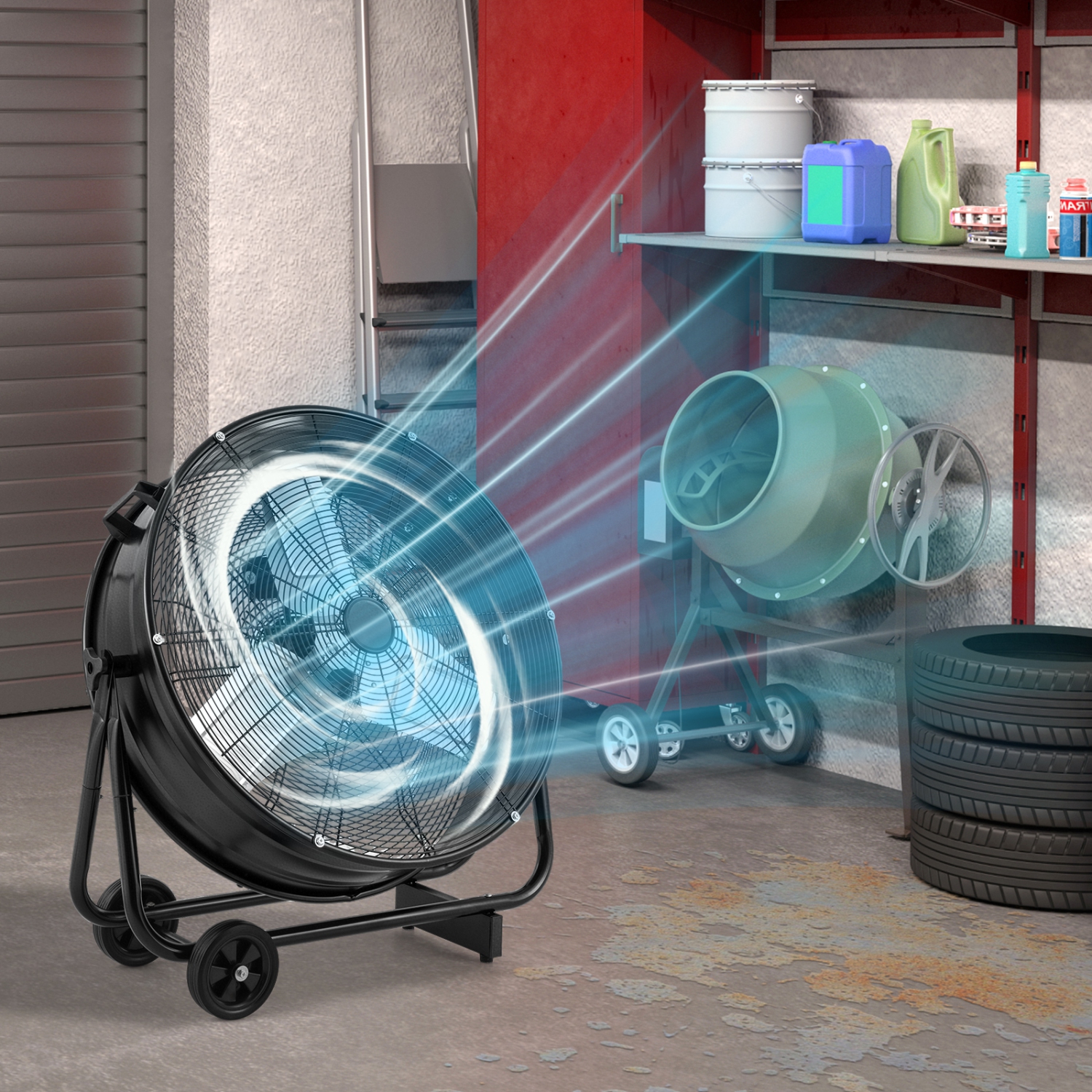 Gymax 24 Inch Industrial Drum Fan w/ 360 Degree Adjustable Tilt & 2 Wheels for Warehouse