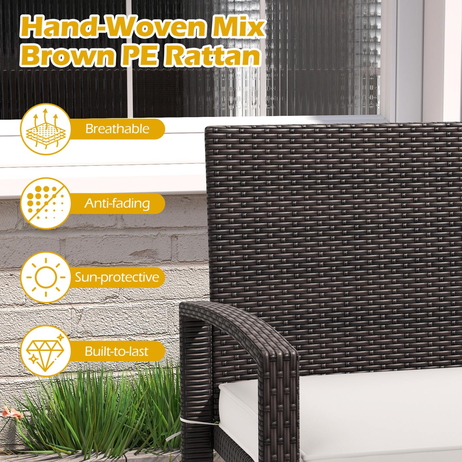 Gymax 2-Person Patio Loveseat w/ Removable Seat Cushion Metal Frame Backrest