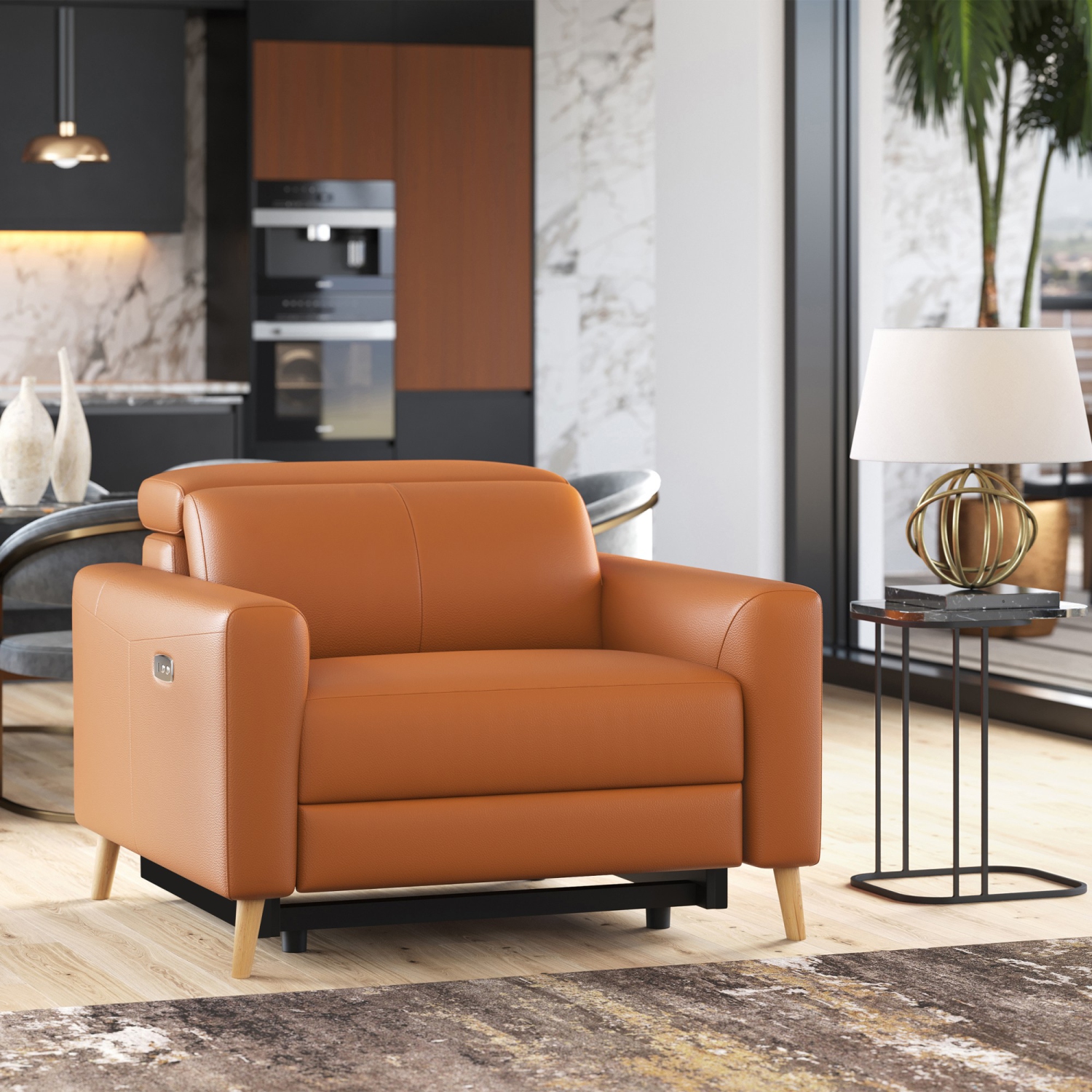 Valencia Elodie Top Grain Leather Recliner Single Seat Sofa, Cognac