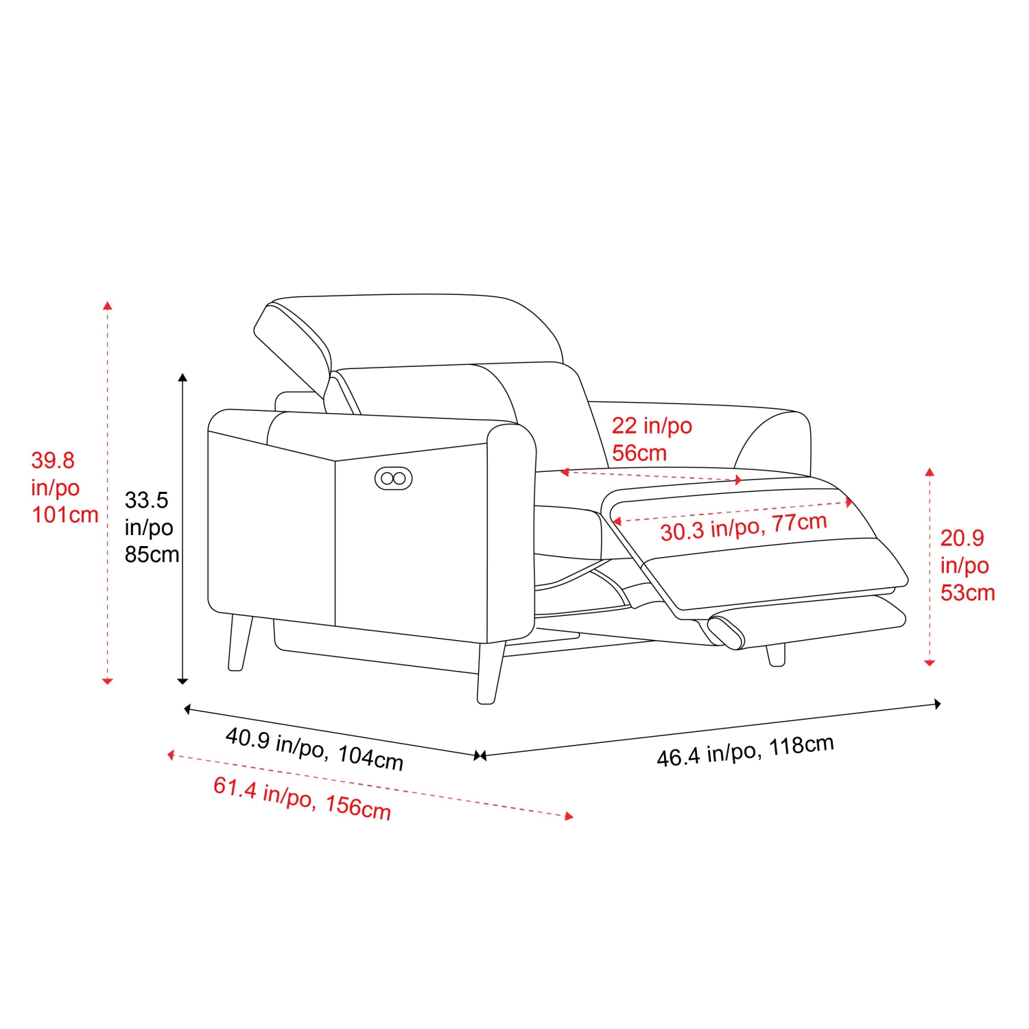 Valencia Elodie Top Grain Leather Recliner Single Seat Sofa, Cognac