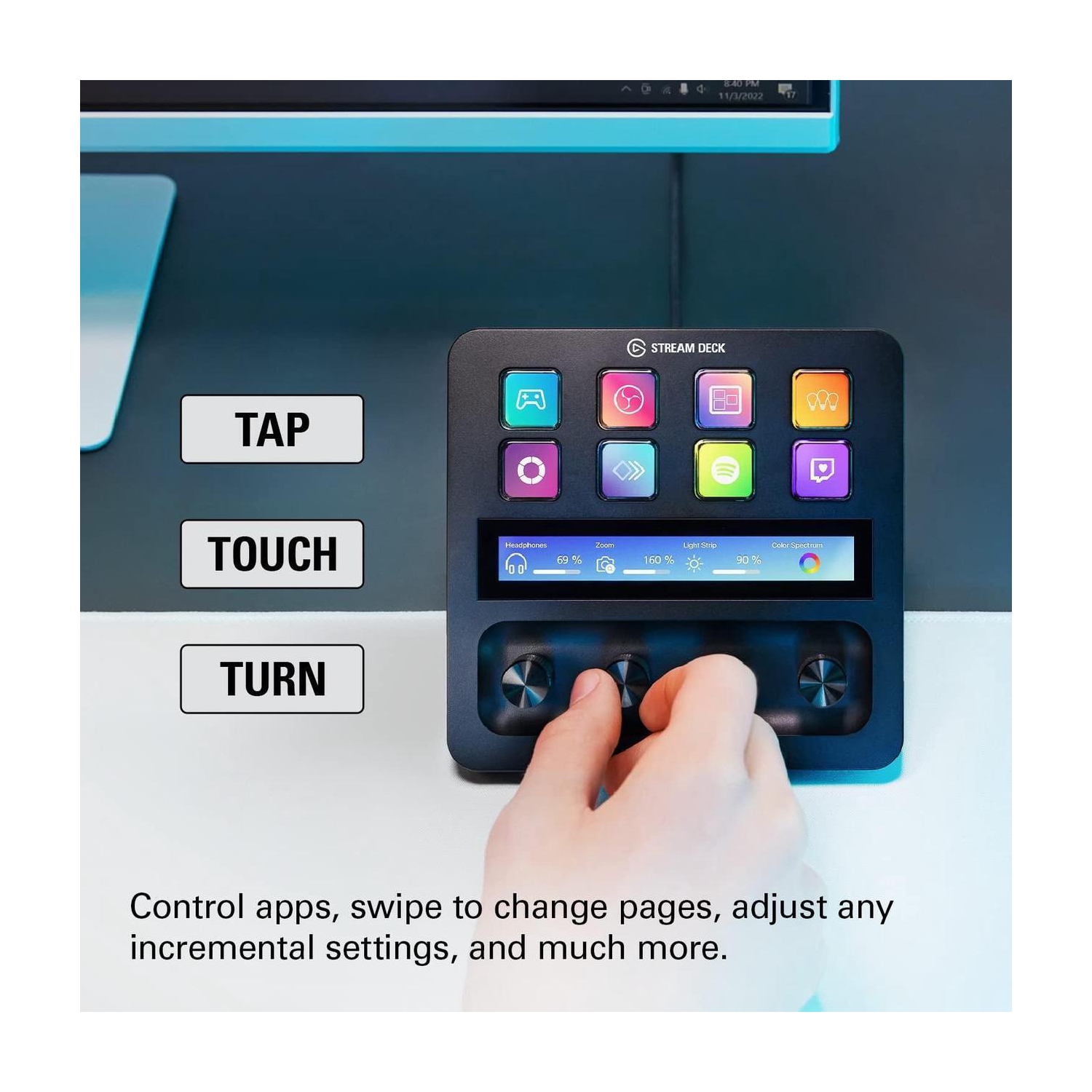 Remis à neuf - Stream Deck + contrôleur Studio d'Elgato avec bande tactile et cadrans personnalisables - Noir