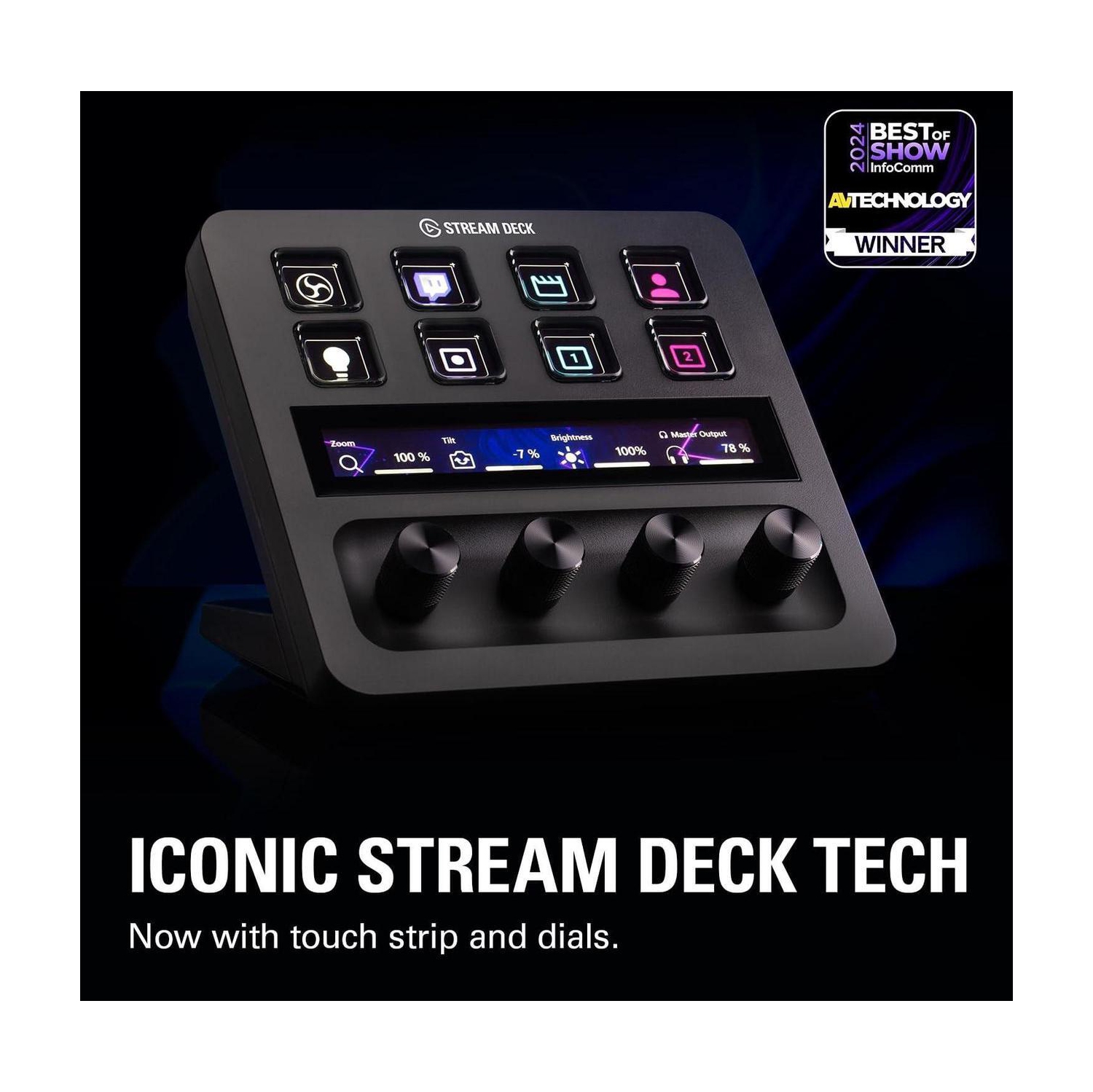 Remis à neuf - Stream Deck + contrôleur Studio d'Elgato avec bande tactile et cadrans personnalisables - Noir