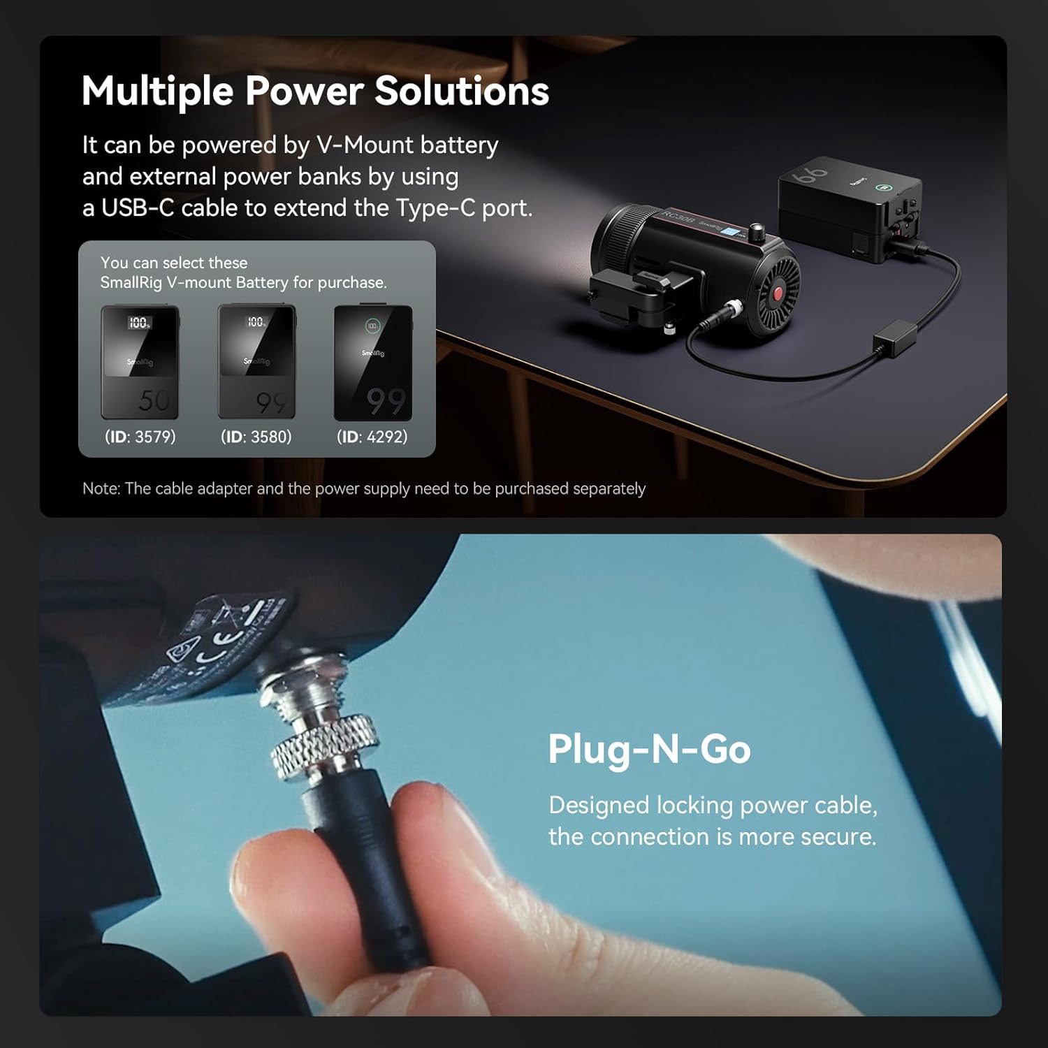 Remis à neuf - 30&nbsp;B COB SMALLRIG RC, angle de faisceau réglable de 15° à 60°, lampe vidéo bicolore 30&nbsp;W CCT 2700K-6500K - 4279