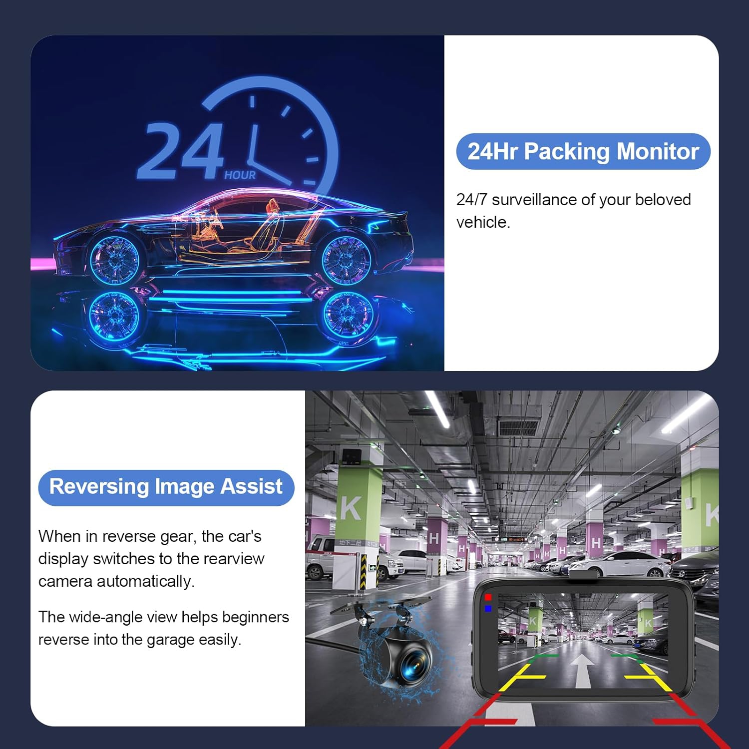 Dash Cam Front and Rear Camera,1080P Dual Dashcams for Cars with 64GB Card, Car Dashboard Camera with 3'' IPS Screen with Night Vision, G-Sensor,