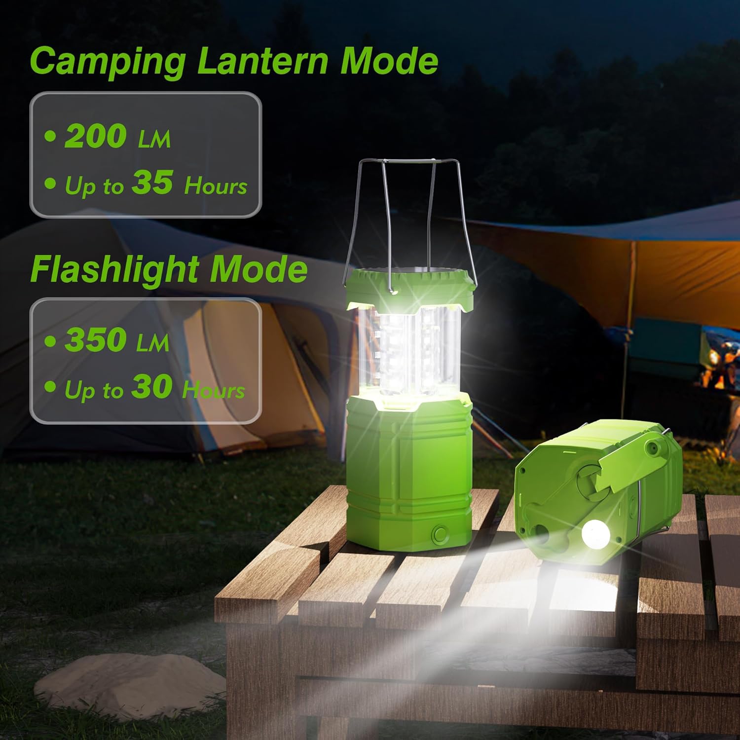 Lanterne de camping, lampe d'urgence solaire à manivelle rechargeable 3000 mAh, lampe de poche portative pliante pour tente de camping pour
