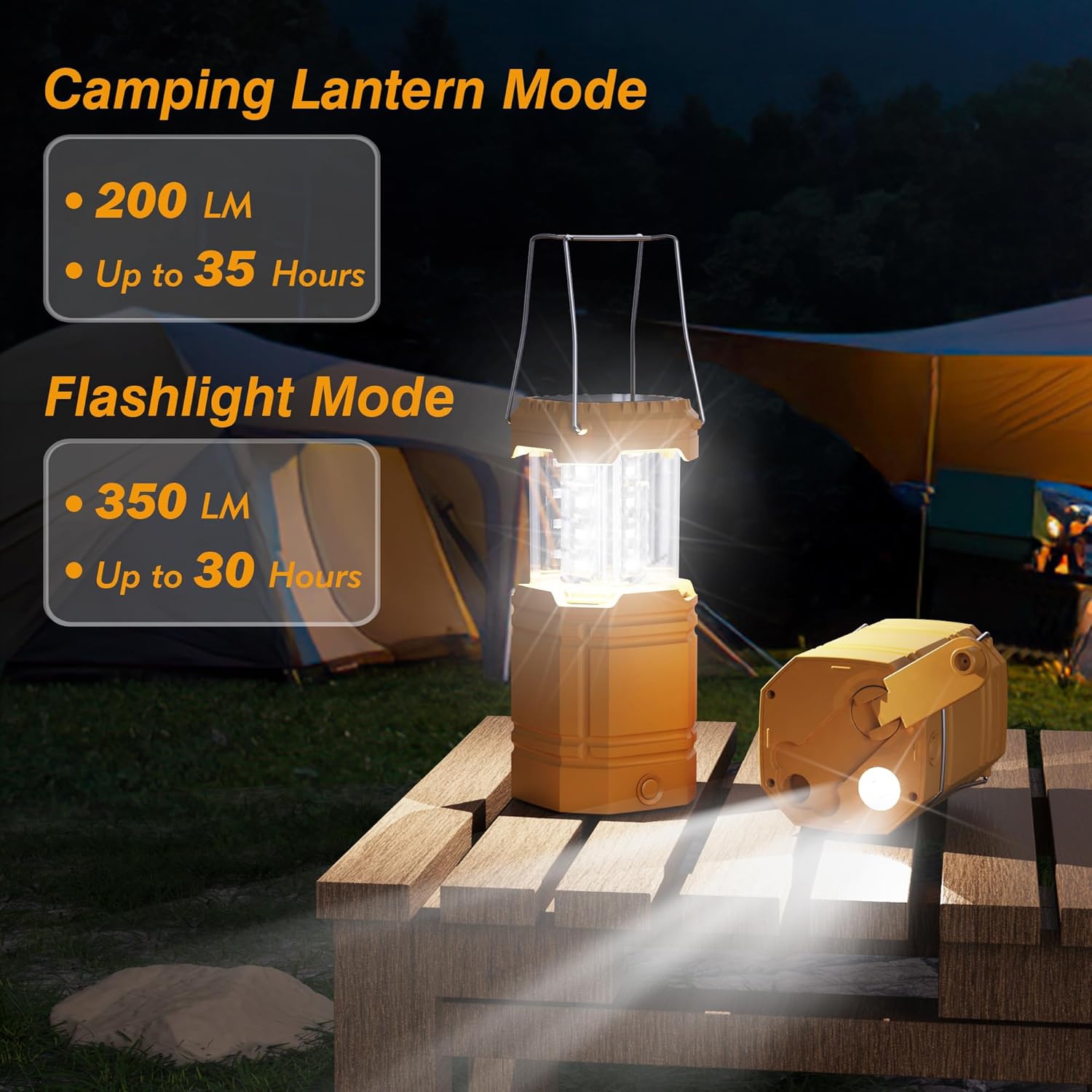 Camping Lantern, 3000mAh Rechargeable Battery Solar Hand Crank Powered Emergency Lights for Power Outage, Collapsible Portable Flashlight Camping