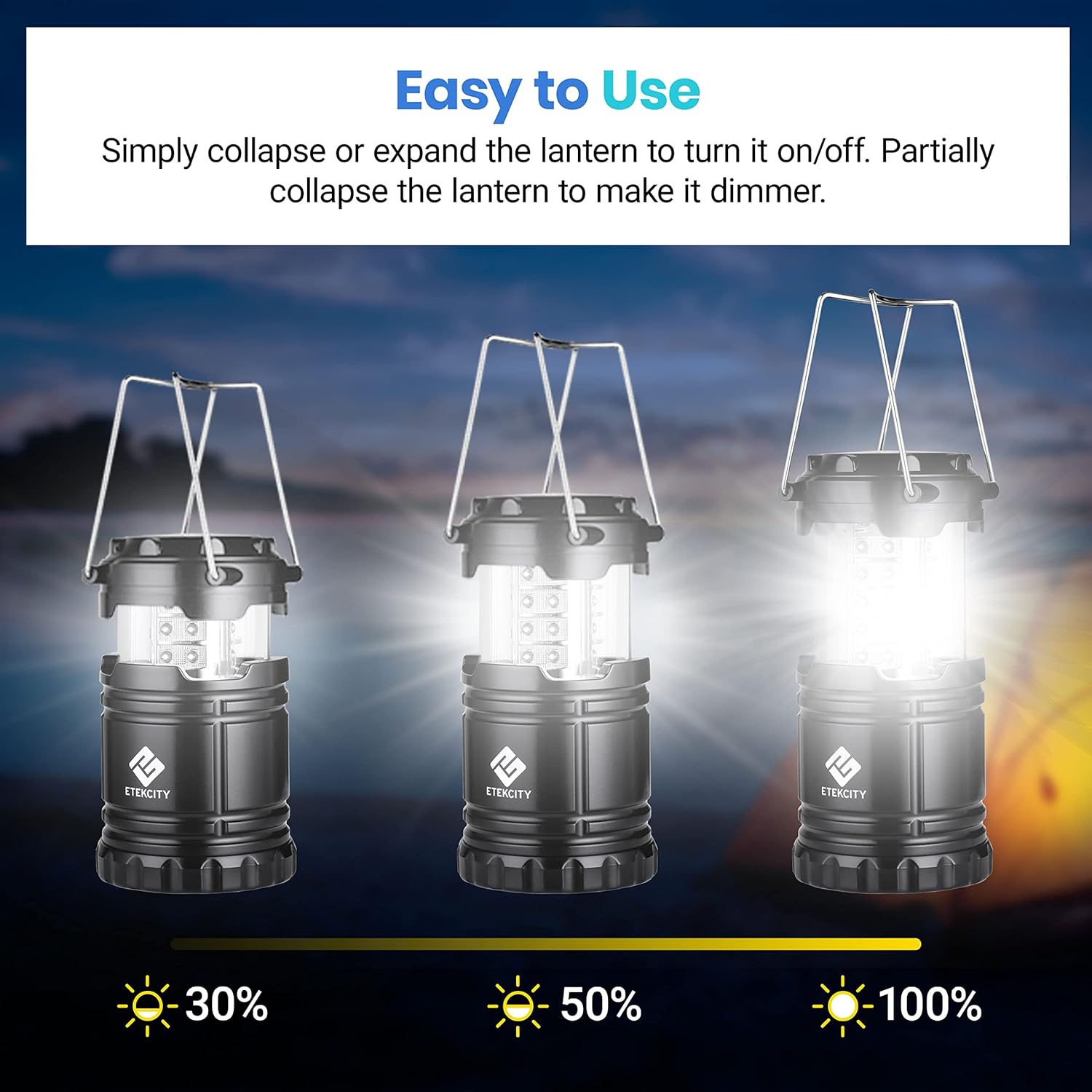 2 Pack LED Camping Lantern with Magnetic Base and Adjustable Brightness, Survival Kit for Emergency, Hurricane, Storm, Power Outage, Batteries