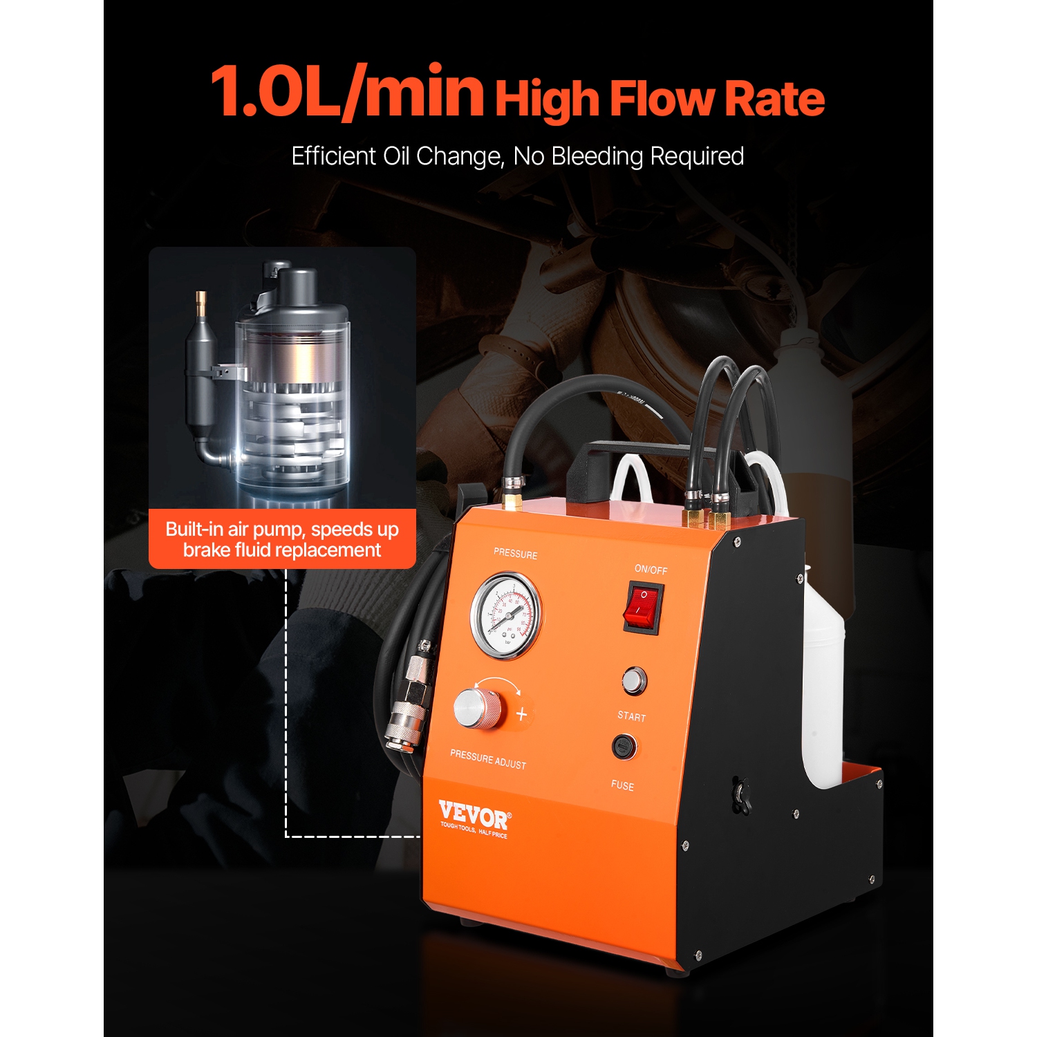 VEVOR 110V Electric Brake Bleeder Kit, Professional Brake Master Cylinder Bleeder Kit with Pressure Gauge & Built-In Air Pump, Versatile Brake