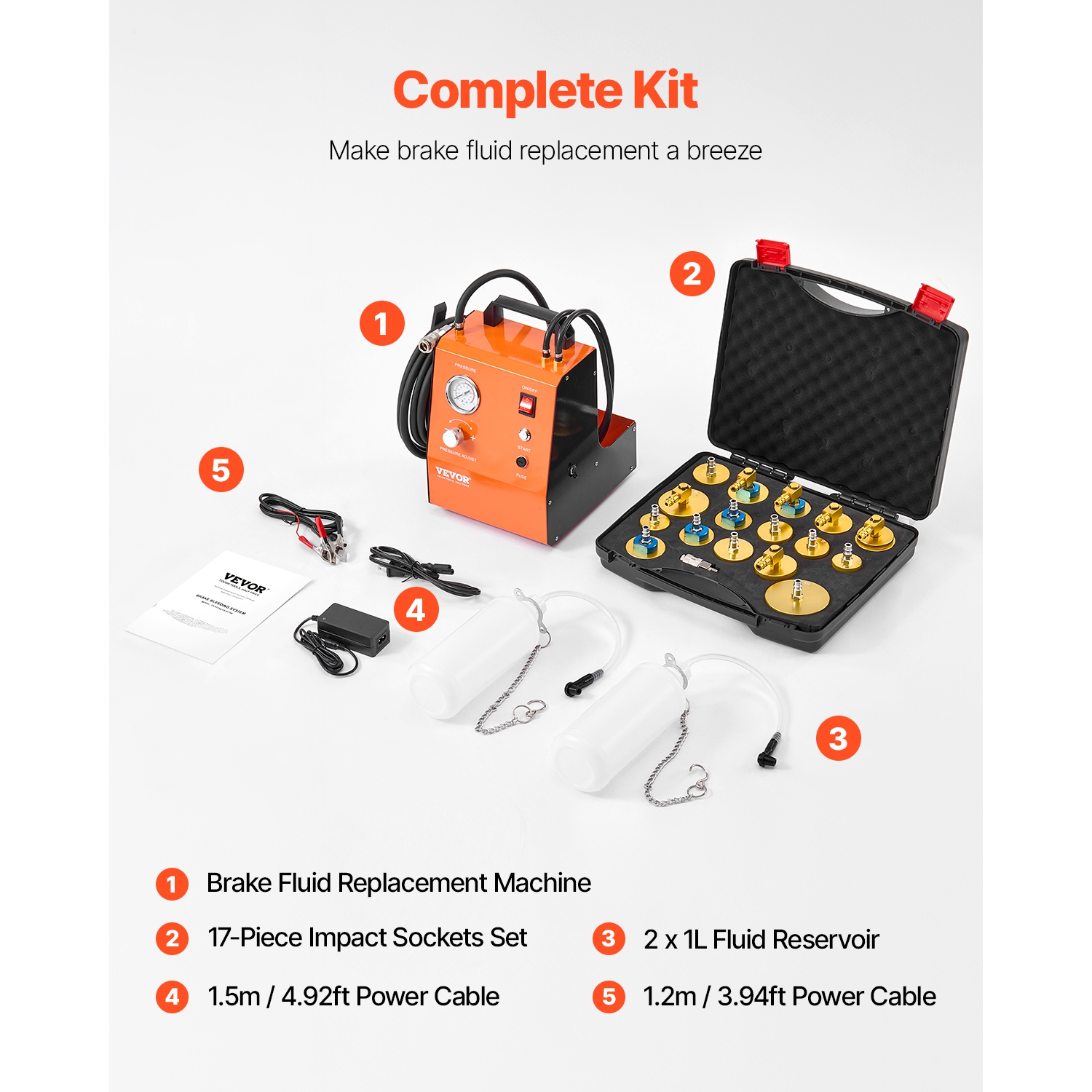 VEVOR 110V Electric Brake Bleeder Kit, Professional Brake Master Cylinder Bleeder Kit with Pressure Gauge & Built-In Air Pump, Versatile Brake