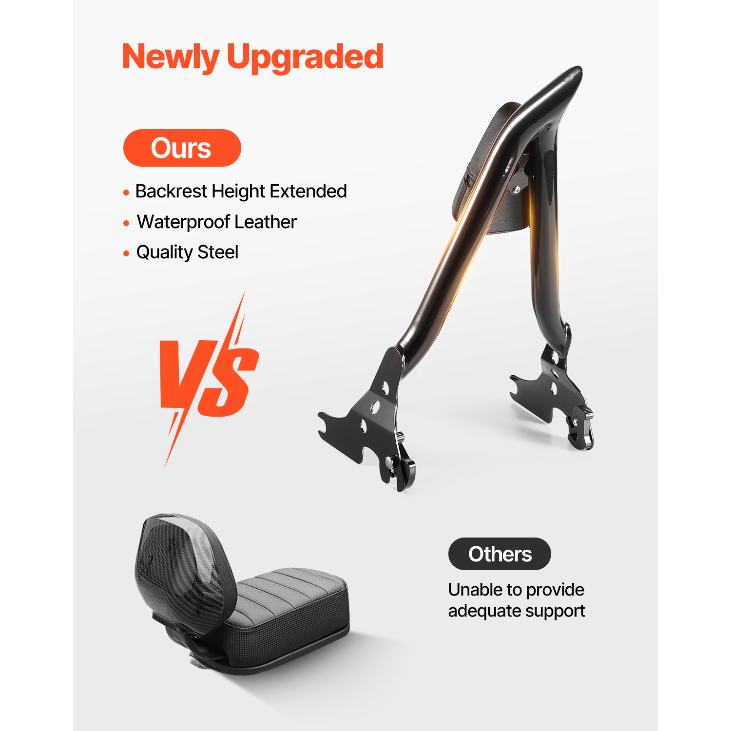 VEVOR 27 in Height Motorcycle Backrest Sissy Bar, Compatible with Harley-Davidson Touring Models, Quick Release Detachable Passenger Backrest,Metal