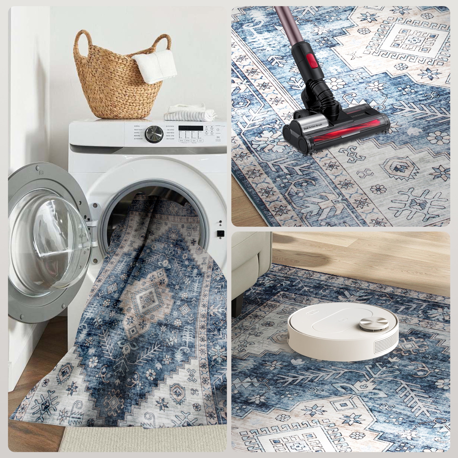 HOMCOM 8x10 Area Rug, Vintage Machine Washable Rug, Non-Slip Floor Carpet for Living Room, Bedroom, Dining Room, Home Office, Blue