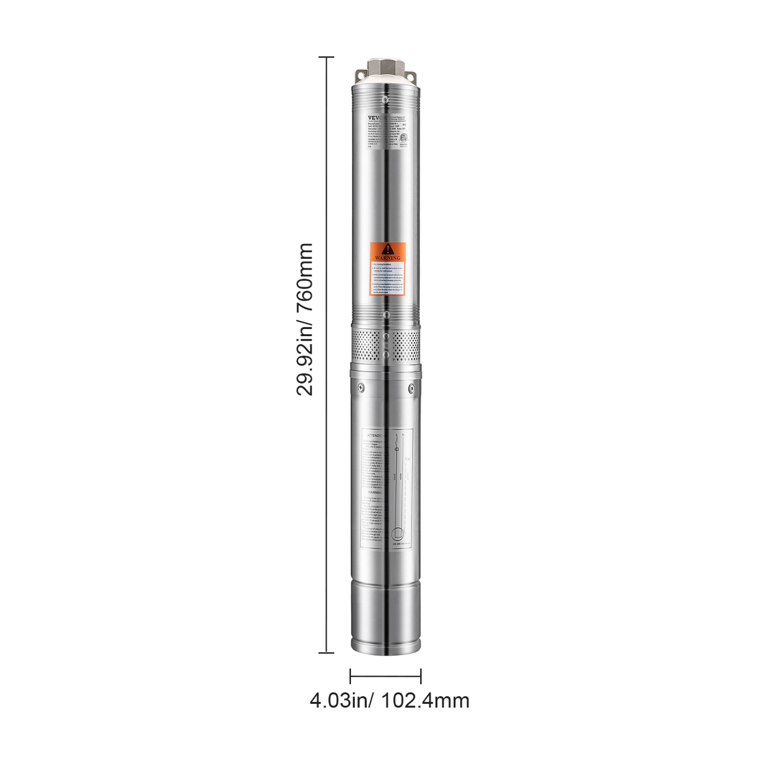 1HP Deep Well Submersible Pump - Stainless Steel, 31.7 GPM, 207 Ft Head, 115V