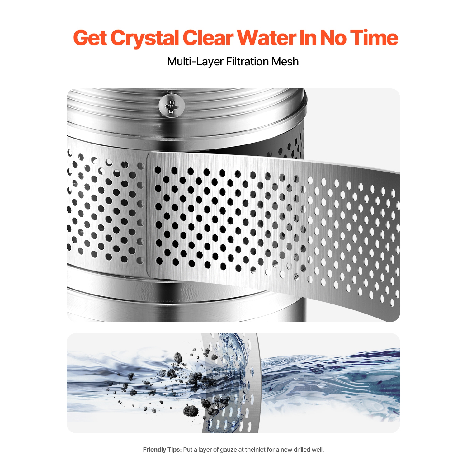 Pompe submersible à puits profond VEVOR 2&nbsp;HP, puissance de sortie, 115&nbsp;V, tête 450&nbsp;pi à débit de 31,7 GPM, avec cordon 9.84&nbsp;pi,