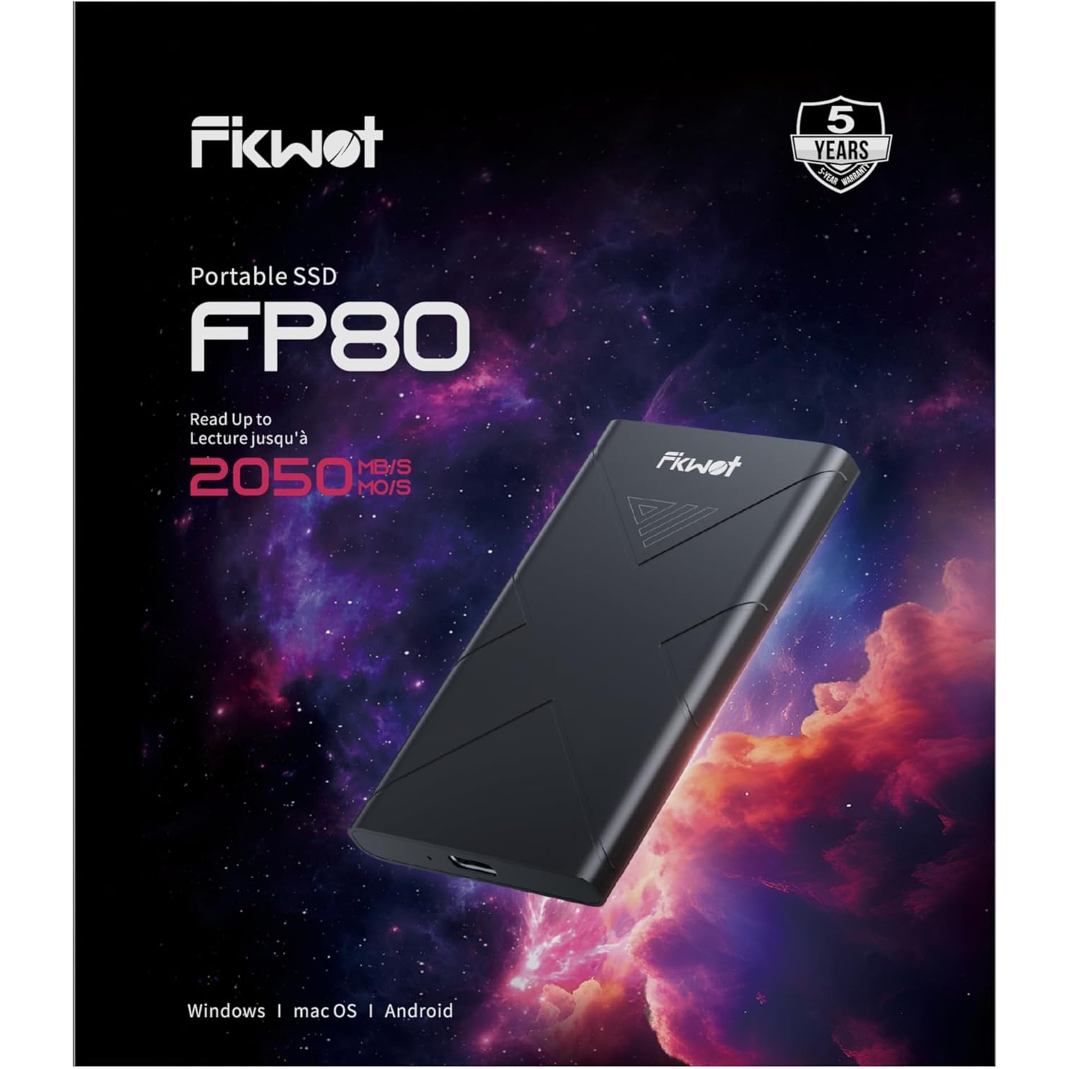 Fikwot FP80 External SSD 2TB Portable SSD, Up to 2050MB/s, USB 3.2 Gen2x2 External Solid State Drives