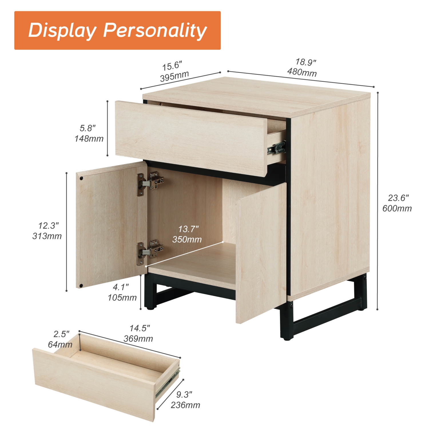 WAMPAT Modern End Table with 2 Open Door, Farmhouse Sofa Table with 1 Drawer and 1 Storage, Wood Rustic Side End Table for Living Room, Nighstand for