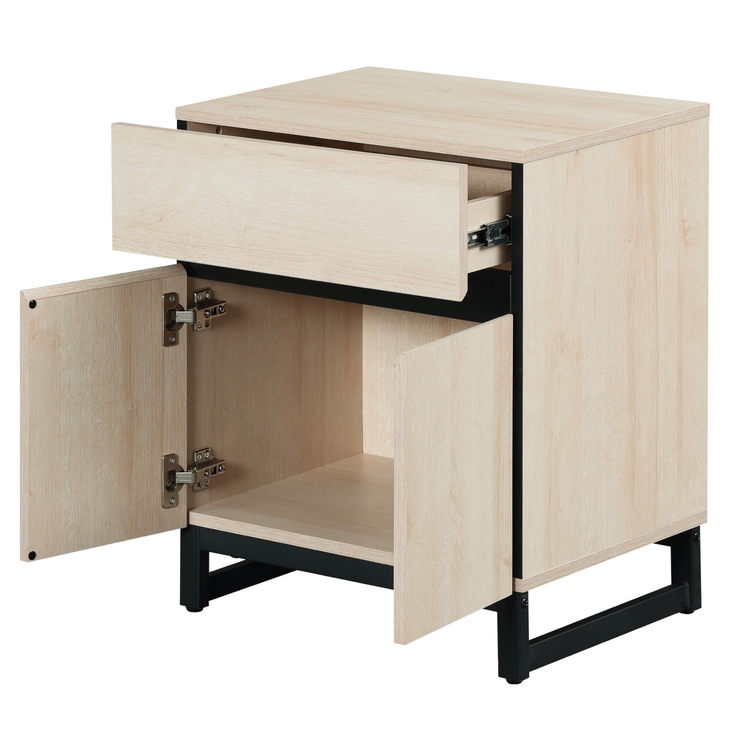 WAMPAT Modern End Table with 2 Open Door, Farmhouse Sofa Table with 1 Drawer and 1 Storage, Wood Rustic Side End Table for Living Room, Nighstand for