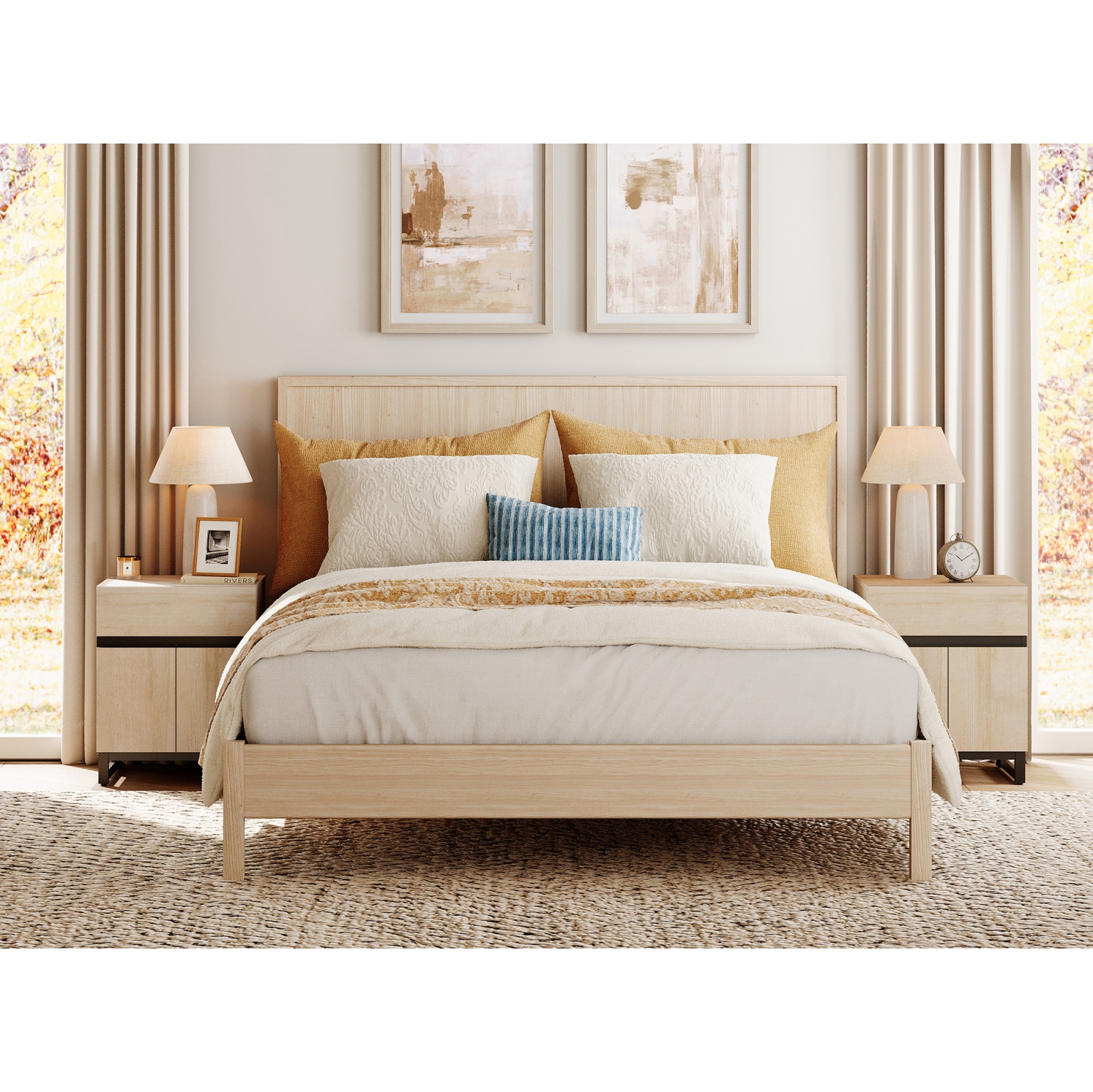 WAMPAT 2 Pack Modern End Table with 1 Drawer & 1 Storage, Farmhouse Sofa Table with 2 Door, Wood Rustic Side End Table for Living Room, Nighstand for