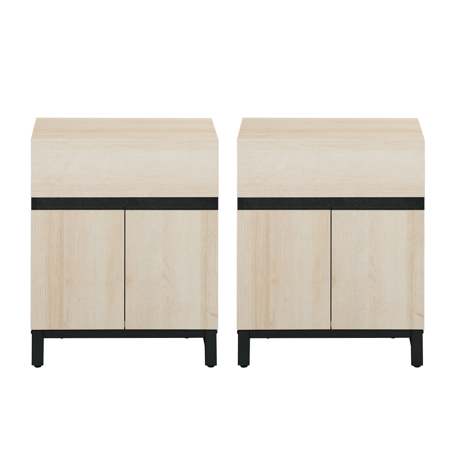 WAMPAT 2 Pack Modern End Table with 1 Drawer & 1 Storage, Farmhouse Sofa Table with 2 Door, Wood Rustic Side End Table for Living Room, Nighstand for