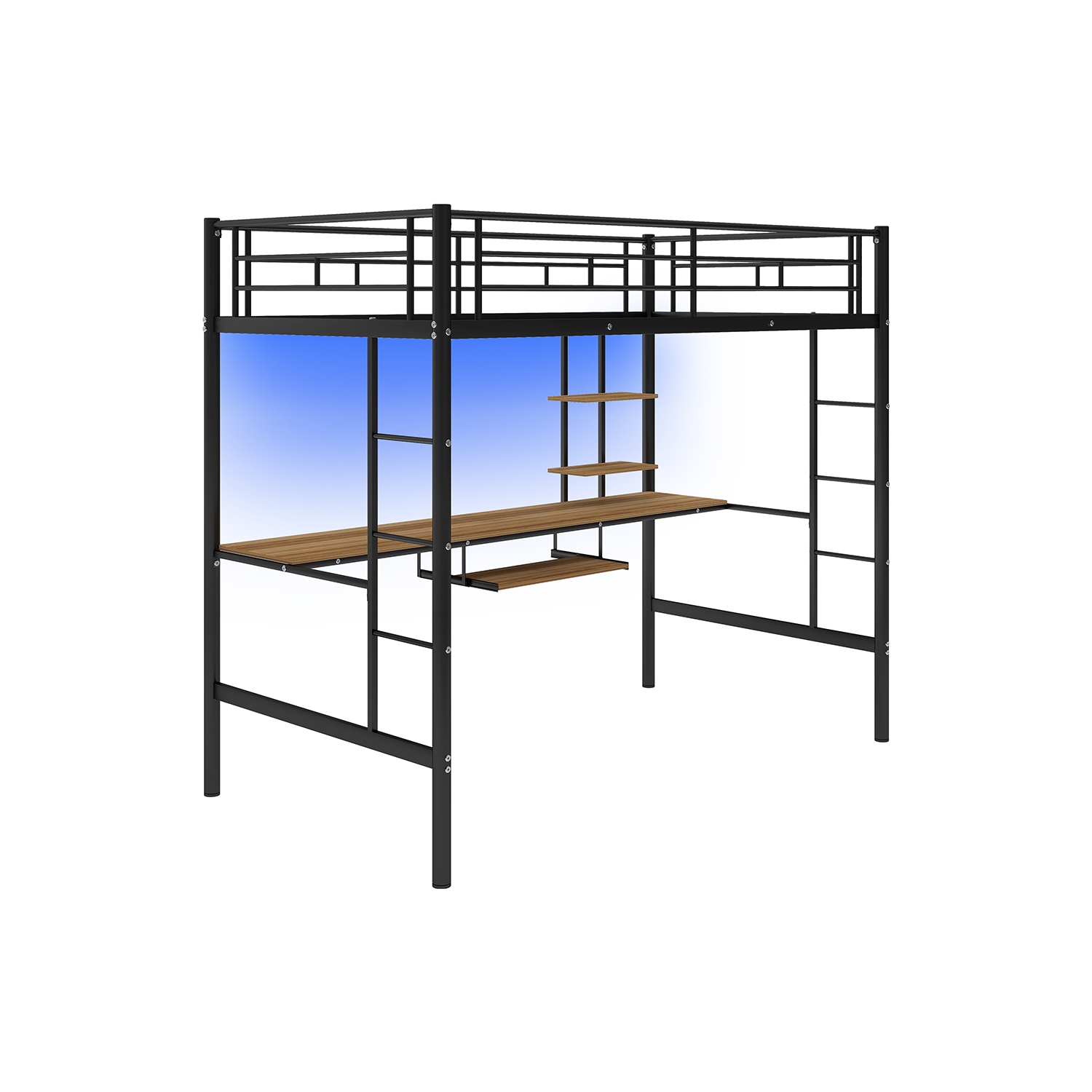 Kepooman Twin Loft Bed with Desk and Shelf and LED Light