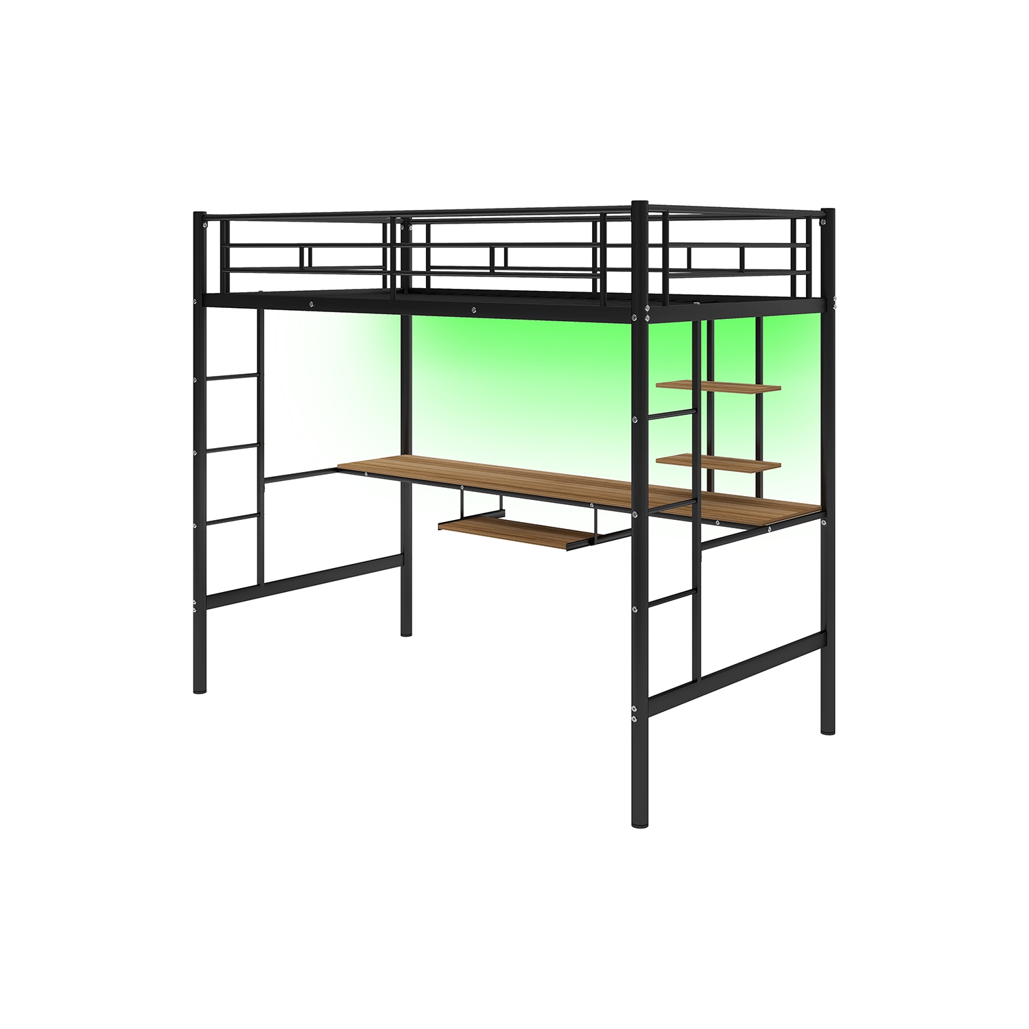 Kepooman Twin Loft Bed with Desk and Shelf and LED Light