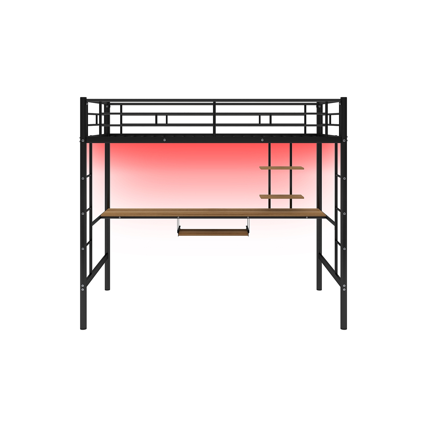 Kepooman Twin Loft Bed with Desk and Shelf and LED Light