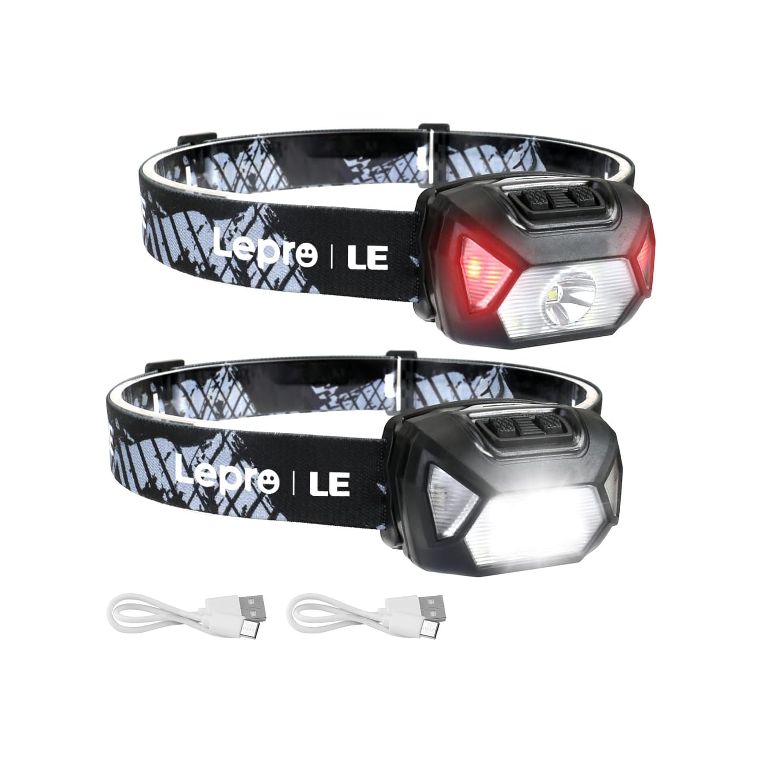 2-Pack Headlamp Rechargeable, 2000 Lux Super Bright LED Headlamp with Red and White Light, 6 Lighting Modes Hardhat Head Lamp, Waterproof Lightweight