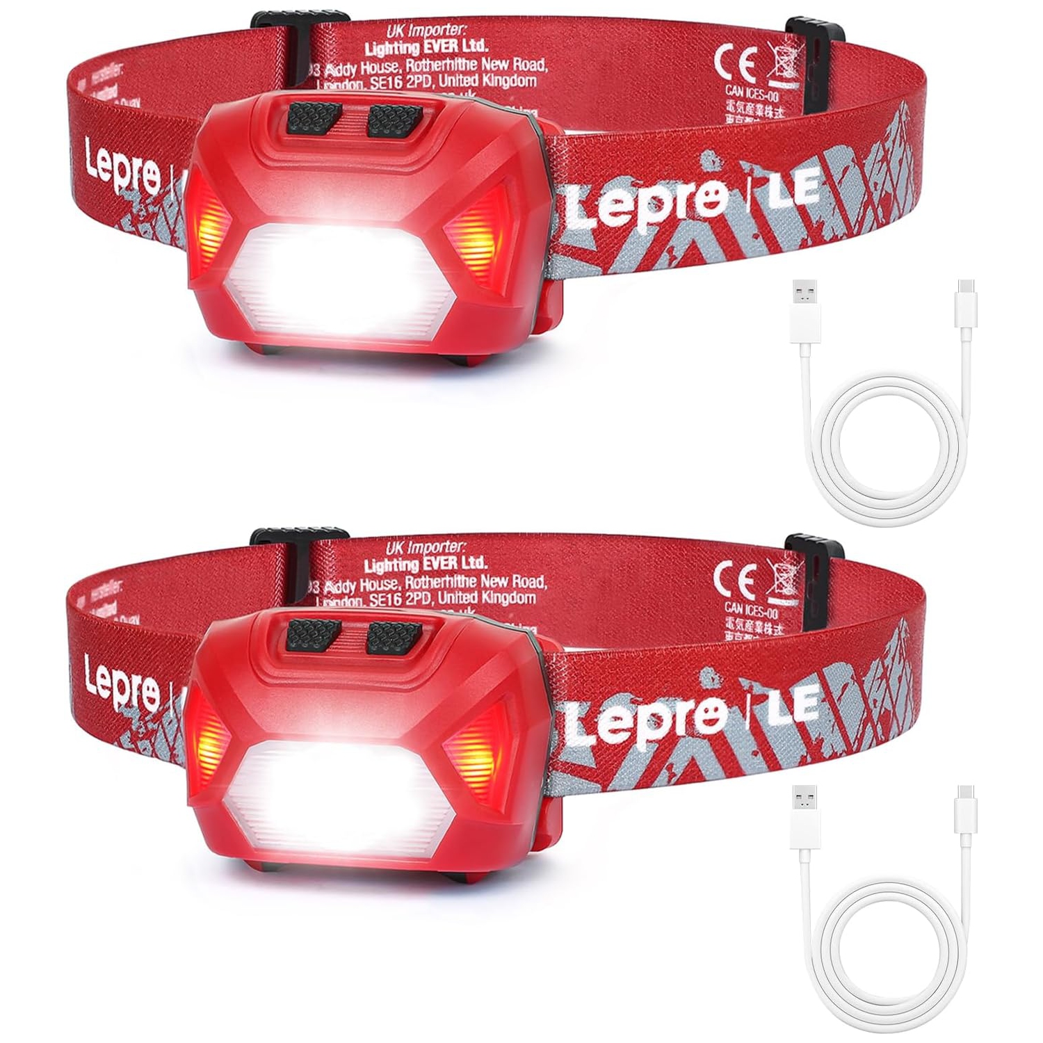 2-Pack Headlamp Rechargeable, 2000 Lux Super Bright LED Headlamp with Red and White Light, 6 Lighting Modes Hardhat Head Lamp, Waterproof Lightweight
