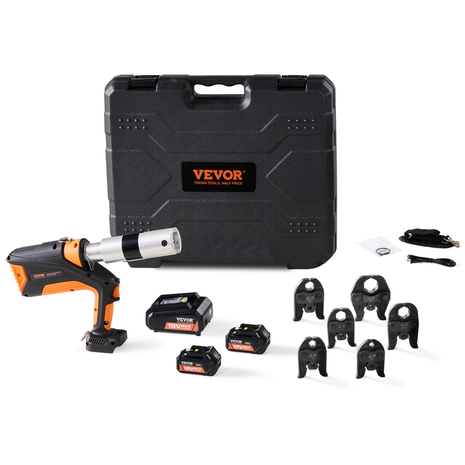 VEVOR 18V Professional Cordless Pipe Crimper, suitable for 1/2"-2" Stainless Steel, Copper, PEX Tubing, features 360° Swivel, Brushless Motor &