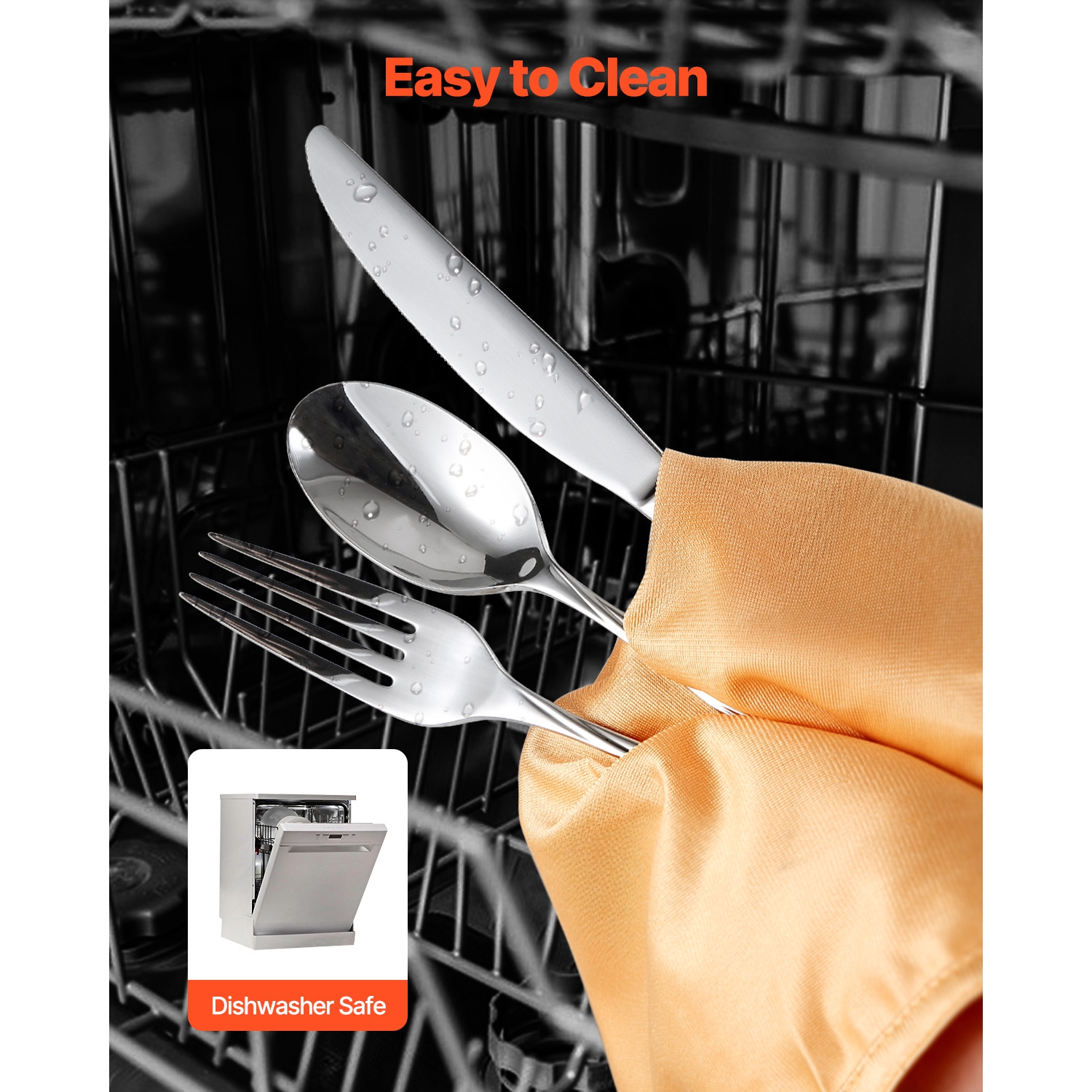 VEVOR 65-Piece Silverware Set, Food-Grade Stainless Steel Flatware Utensils, Mirror Finished Cutlery Set, Dishwasher Safe Eating Tableware for