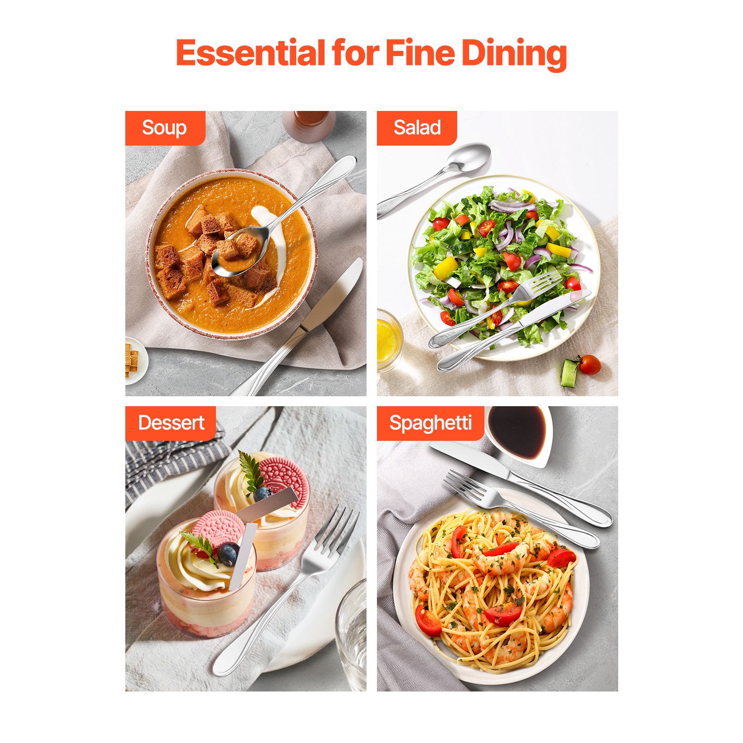 VEVOR 65-Piece Silverware Set, Food-Grade Stainless Steel Flatware Utensils, Mirror Finished Cutlery Set, Dishwasher Safe Eating Tableware for