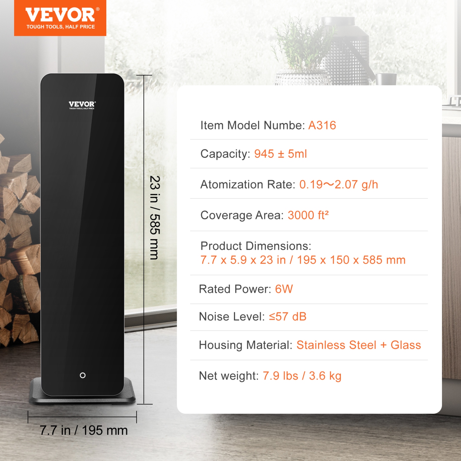 VEVOR 950ml Scent Air Machine for Home, Bluetooth Smart Cold Air Diffuser, 3000sq.ft Waterless Essential Oil Scent Air Diffuser, Floor Standing