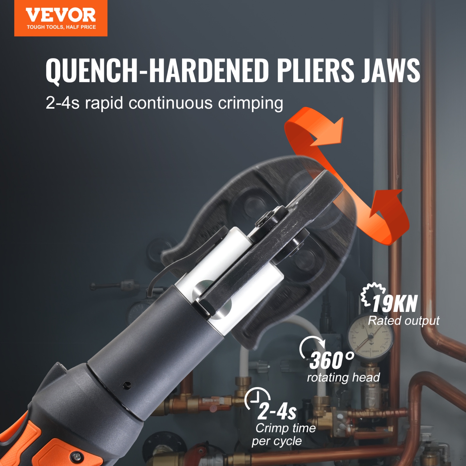 VEVOR 18V Mini ProPress Tool, Electric Pipe Crimping Tool for 1/2", 3/4", 1" Copper Pipes, Press Tool Kit with 3 Pro Press Jaws, 2pcs 18V 2AH