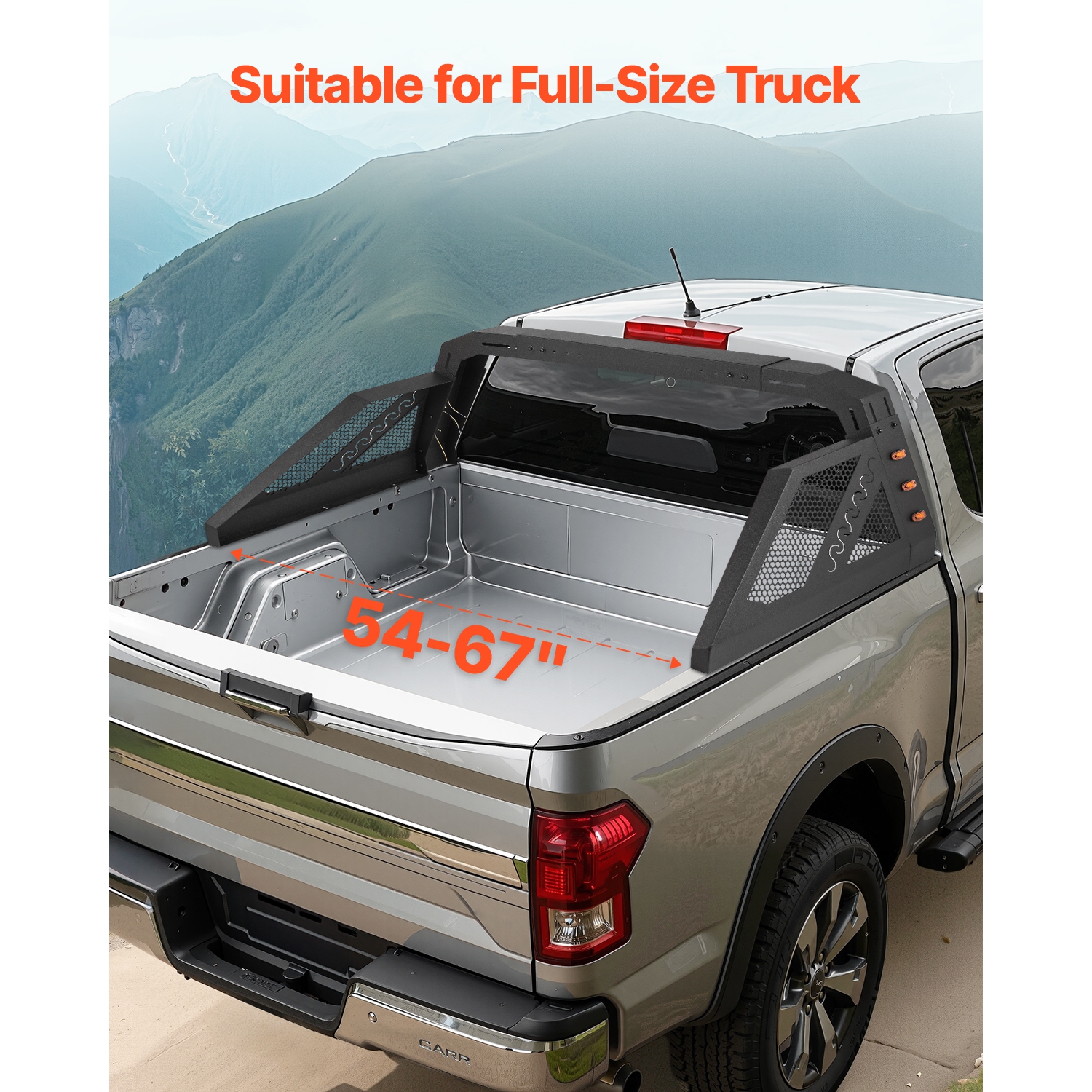 VEVOR Truck Bed Roll Bar, Universal Pickup Sport Adjustable Bar Chase Rack Compatible with Full-Size Truck, Carbon Steel Construction with 6 Amber