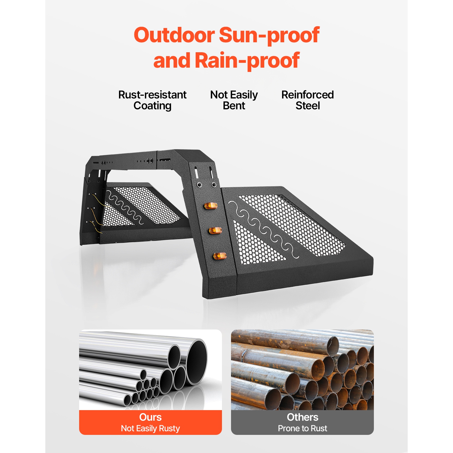 VEVOR Truck Bed Roll Bar, Universal Pickup Sport Adjustable Bar Chase Rack Compatible with Full-Size Truck, Carbon Steel Construction with 6 Amber