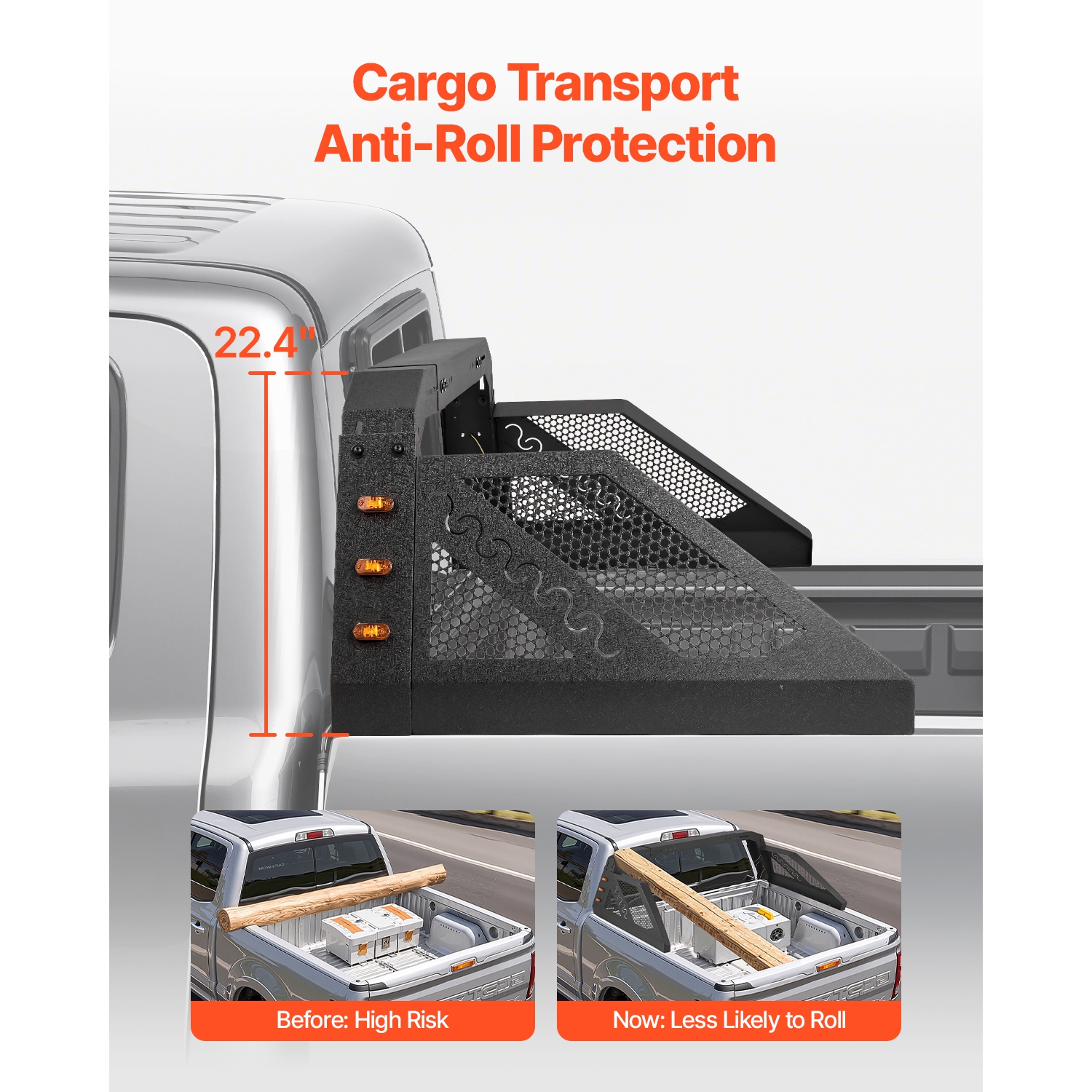 VEVOR Truck Bed Roll Bar, Universal Pickup Sport Adjustable Bar Chase Rack Compatible with Full-Size Truck, Carbon Steel Construction with 6 Amber