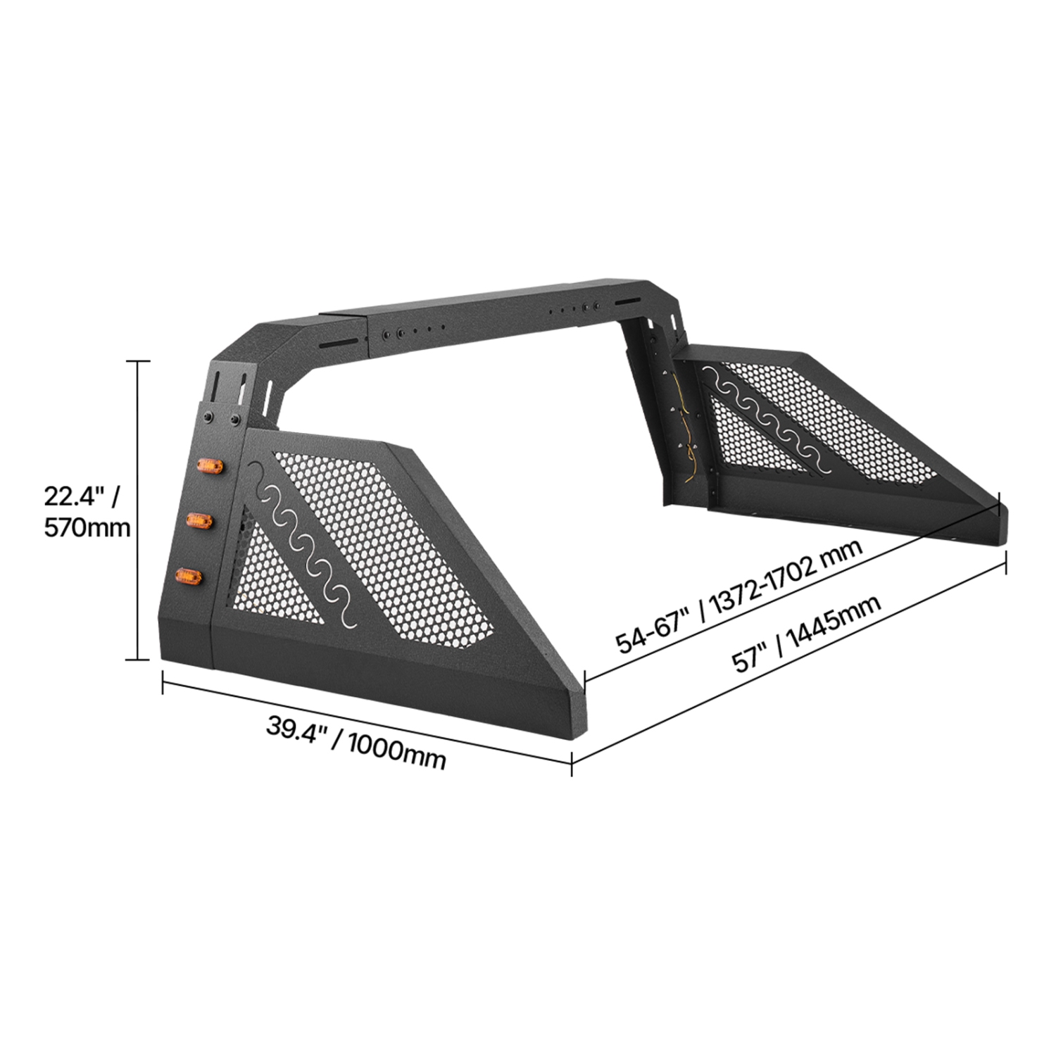 VEVOR Truck Bed Roll Bar, Universal Pickup Sport Adjustable Bar Chase Rack Compatible with Full-Size Truck, Carbon Steel Construction with 6 Amber