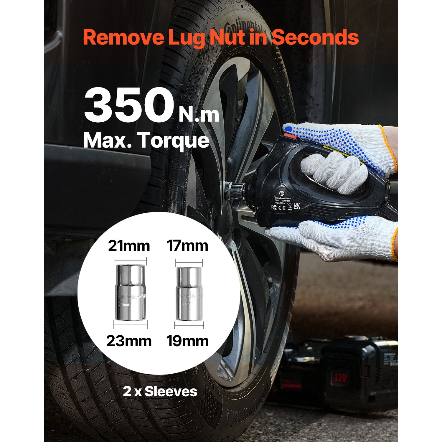 Cric d'auto électrique VEVOR de 5 tonnes/11000&nbsp;lb, cric élévateur hydraulique avec gonfleur intégré, remplacement des pneus 12&nbsp;V avec clé à