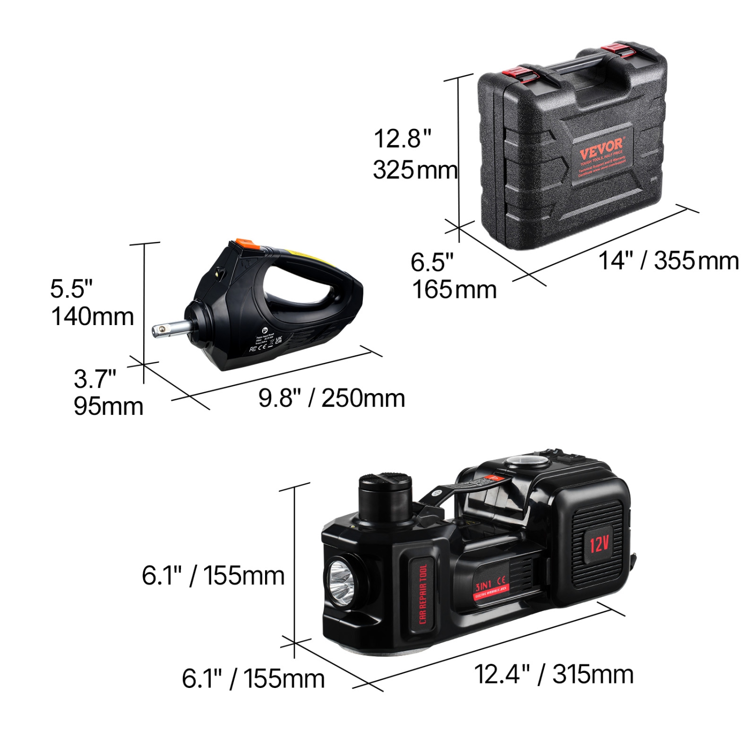 Cric d'auto électrique VEVOR de 5 tonnes/11000&nbsp;lb, cric élévateur hydraulique avec gonfleur intégré, remplacement des pneus 12&nbsp;V avec clé à