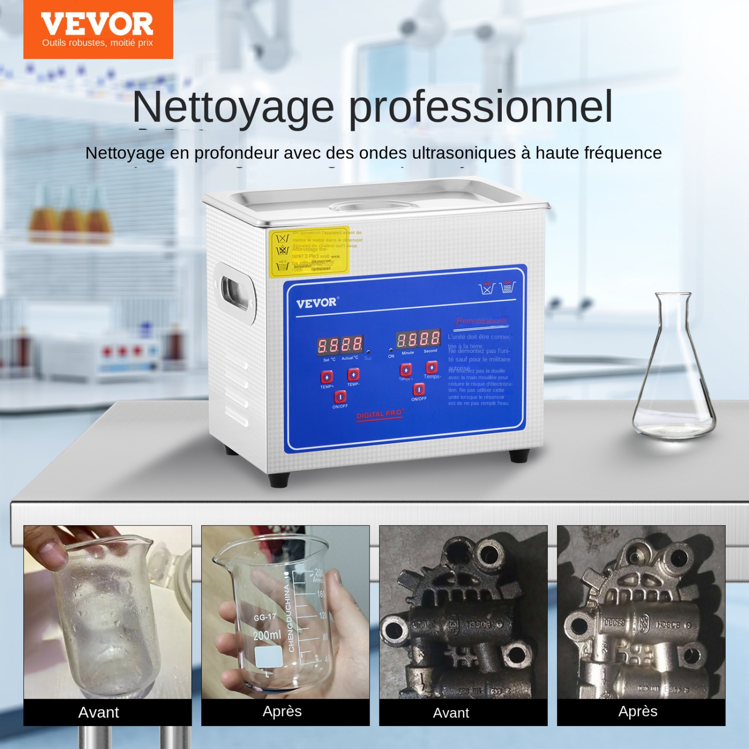 VEVOR 2.85 L Professional Ultrasonic Cleaner, Ultrasonic Jewelry Cleaner with Digital Timer & Heater, Stainless Steel Industrial Sonic Cleaner 40kHz