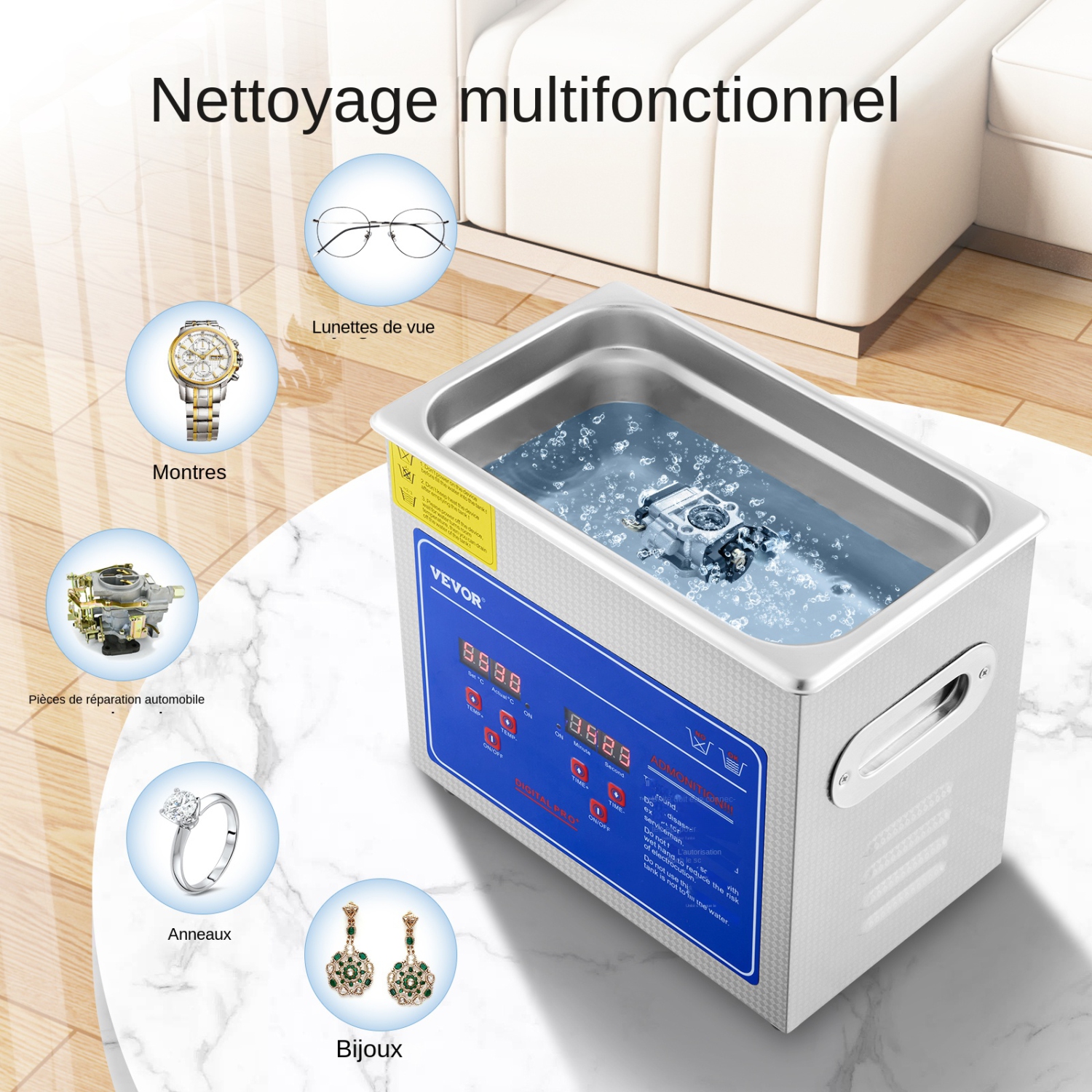 VEVOR 2.85 L Professional Ultrasonic Cleaner, Ultrasonic Jewelry Cleaner with Digital Timer & Heater, Stainless Steel Industrial Sonic Cleaner 40kHz