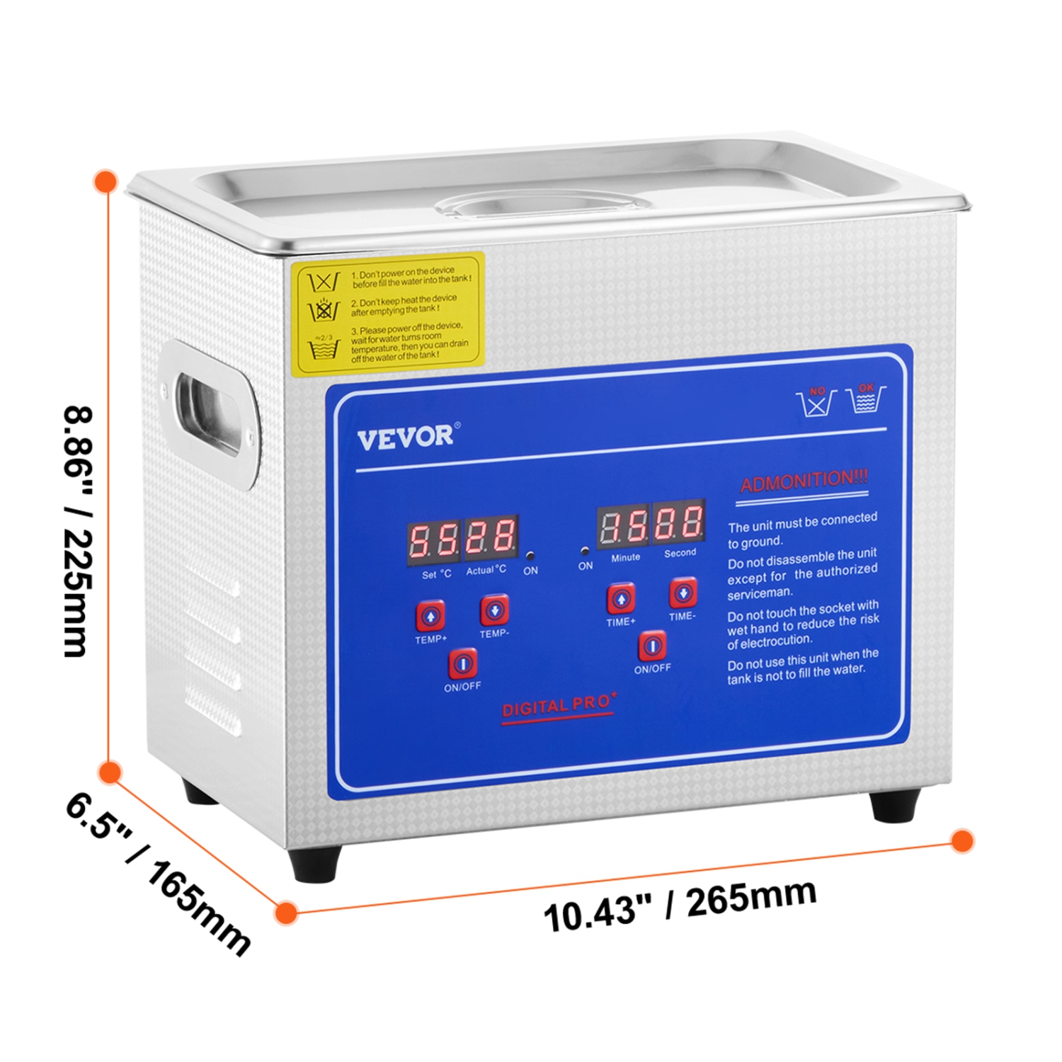 VEVOR 2.85 L Professional Ultrasonic Cleaner, Ultrasonic Jewelry Cleaner with Digital Timer & Heater, Stainless Steel Industrial Sonic Cleaner 40kHz