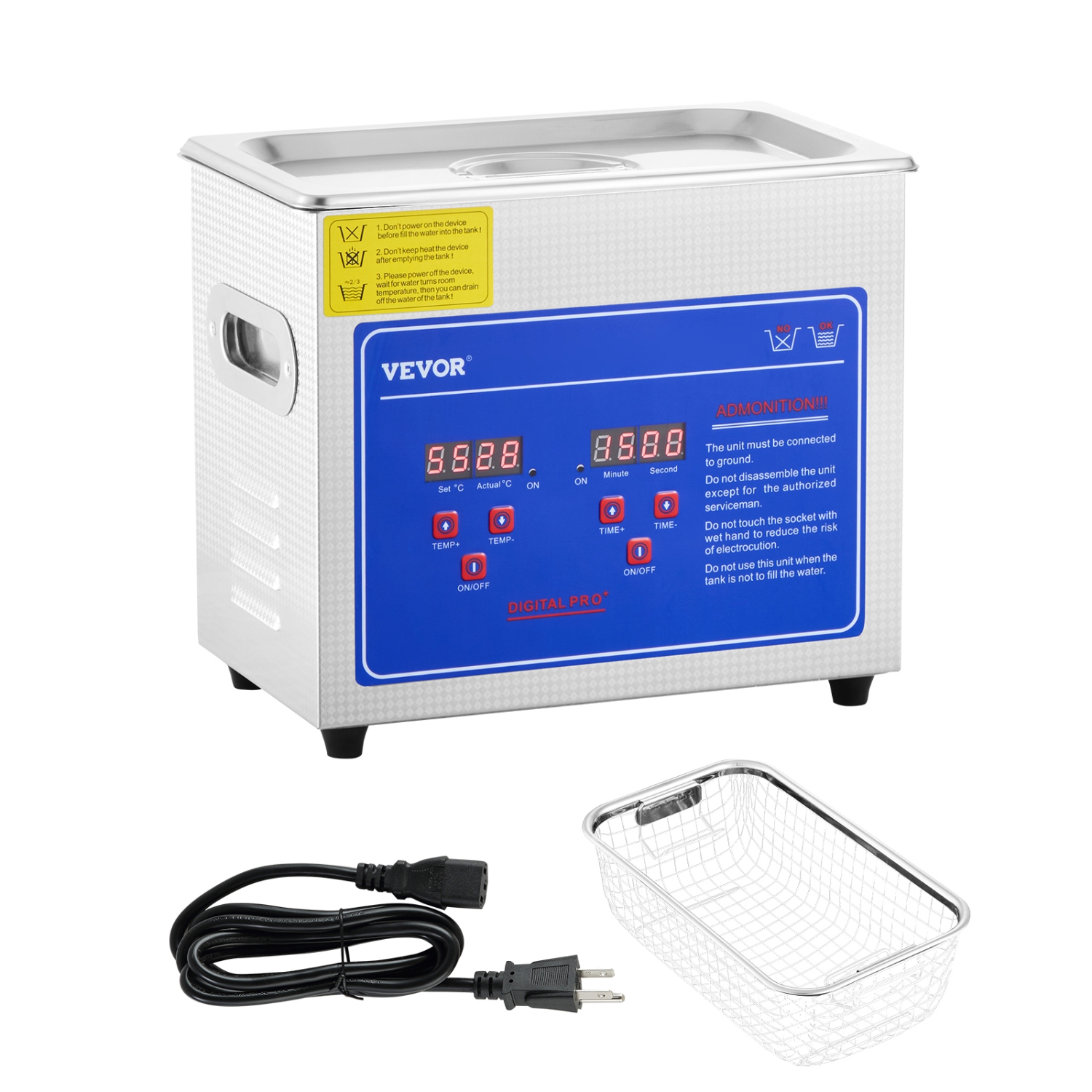 VEVOR 2.85 L Professional Ultrasonic Cleaner, Ultrasonic Jewelry Cleaner with Digital Timer & Heater, Stainless Steel Industrial Sonic Cleaner 40kHz