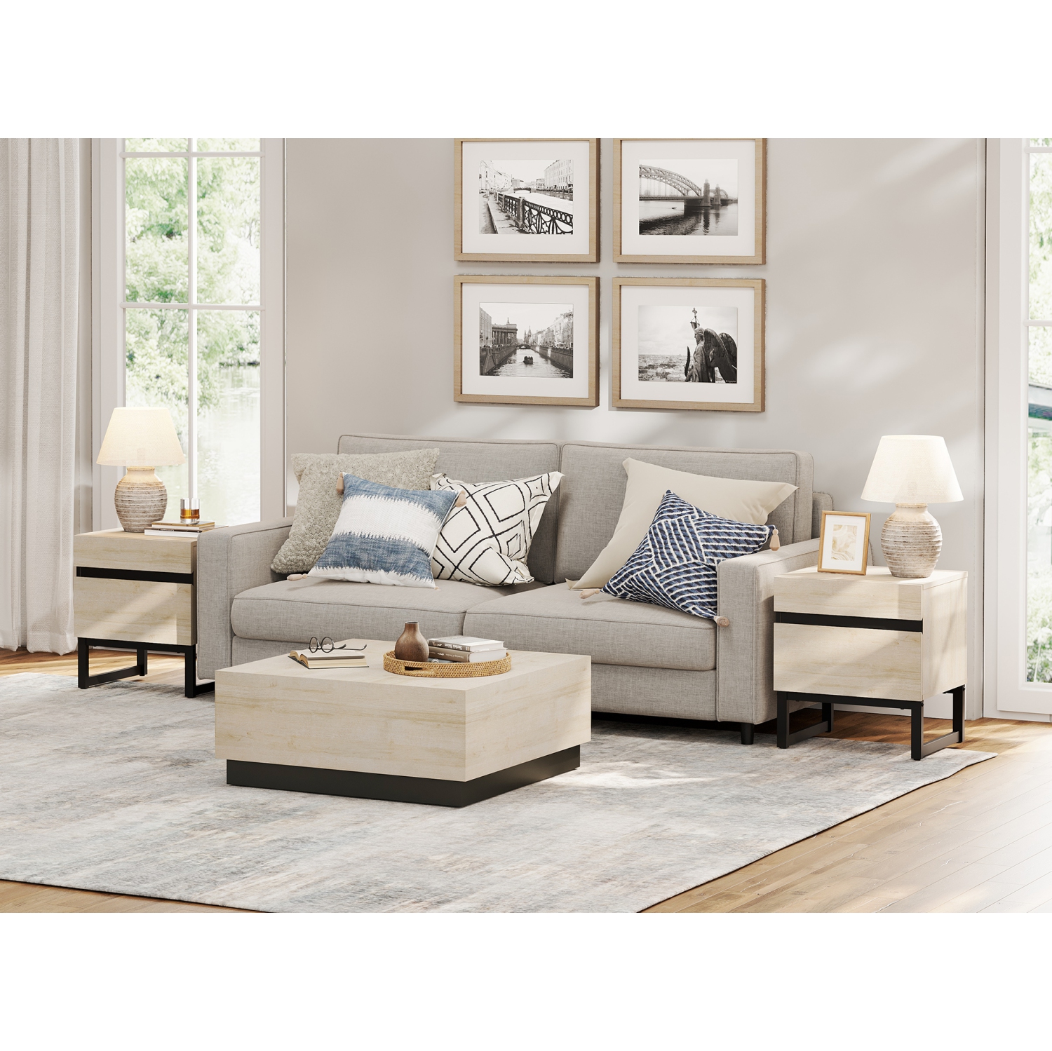 WAMPAT Set of 2 End Tables with 4 Drawers, Modern Sofa Side Tables with Storage for Small Spaces, Wooden Nightstands Bedside Tables for Living Room,