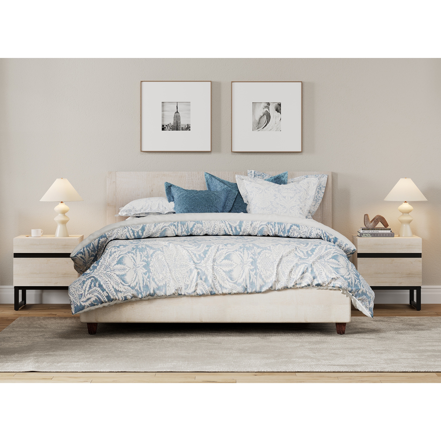 WAMPAT Set of 2 End Tables with 4 Drawers, Modern Sofa Side Tables with Storage for Small Spaces, Wooden Nightstands Bedside Tables for Living Room,