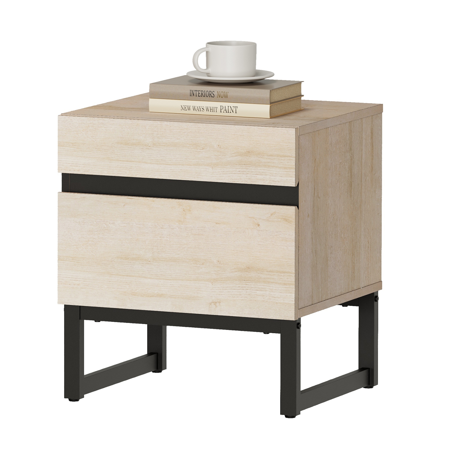 Table de bout moderne WAMPAT avec 2 tiroirs, table d'appoint avec canapé avec rangement pour petits espaces, table de chevet en bois pour salon,