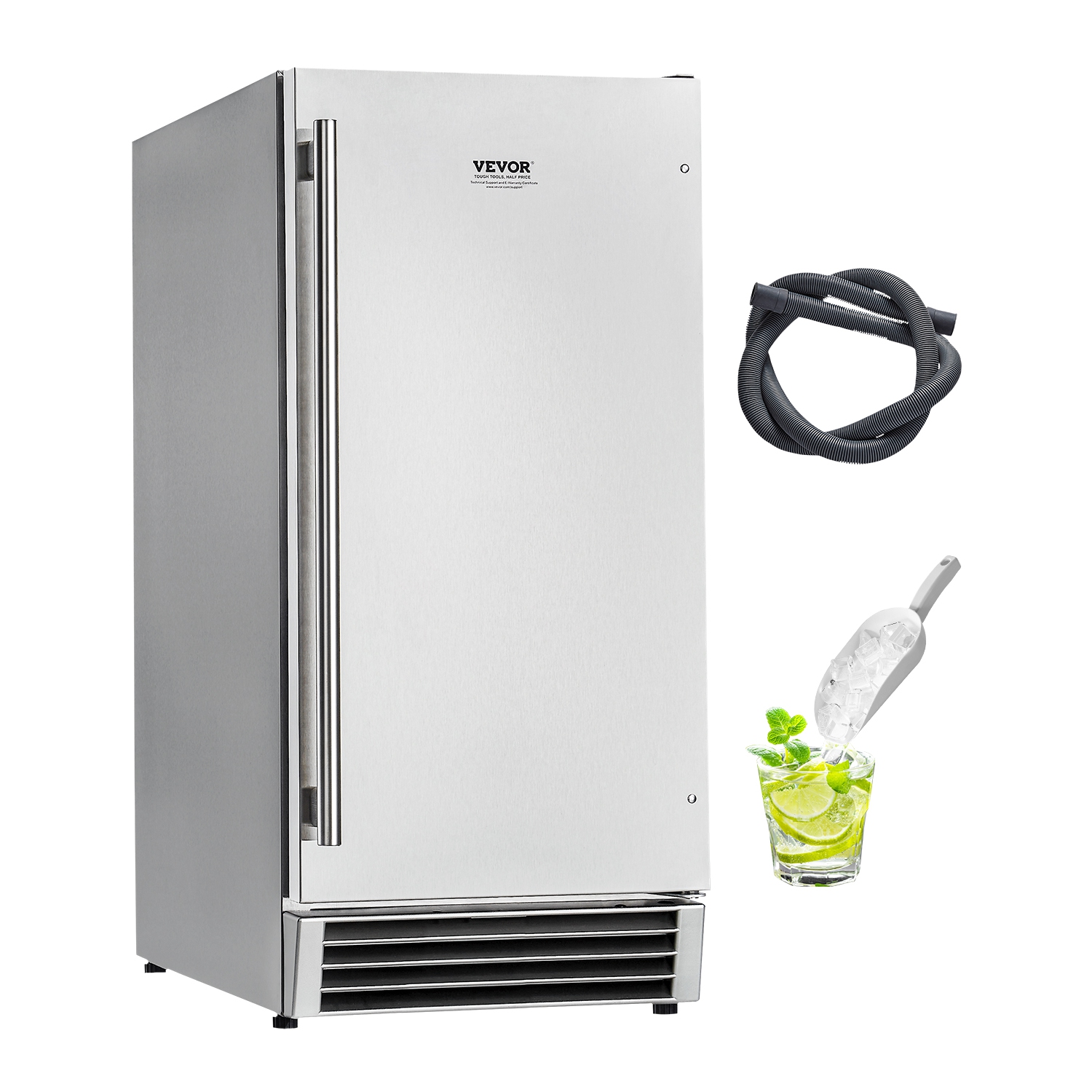 VEVOR 50 Lbs/Day Under Counter Built-in Ice Maker Machine with Reversible Door Stainless Steel, Freestanding Ice-Making Machine for Restaurant,