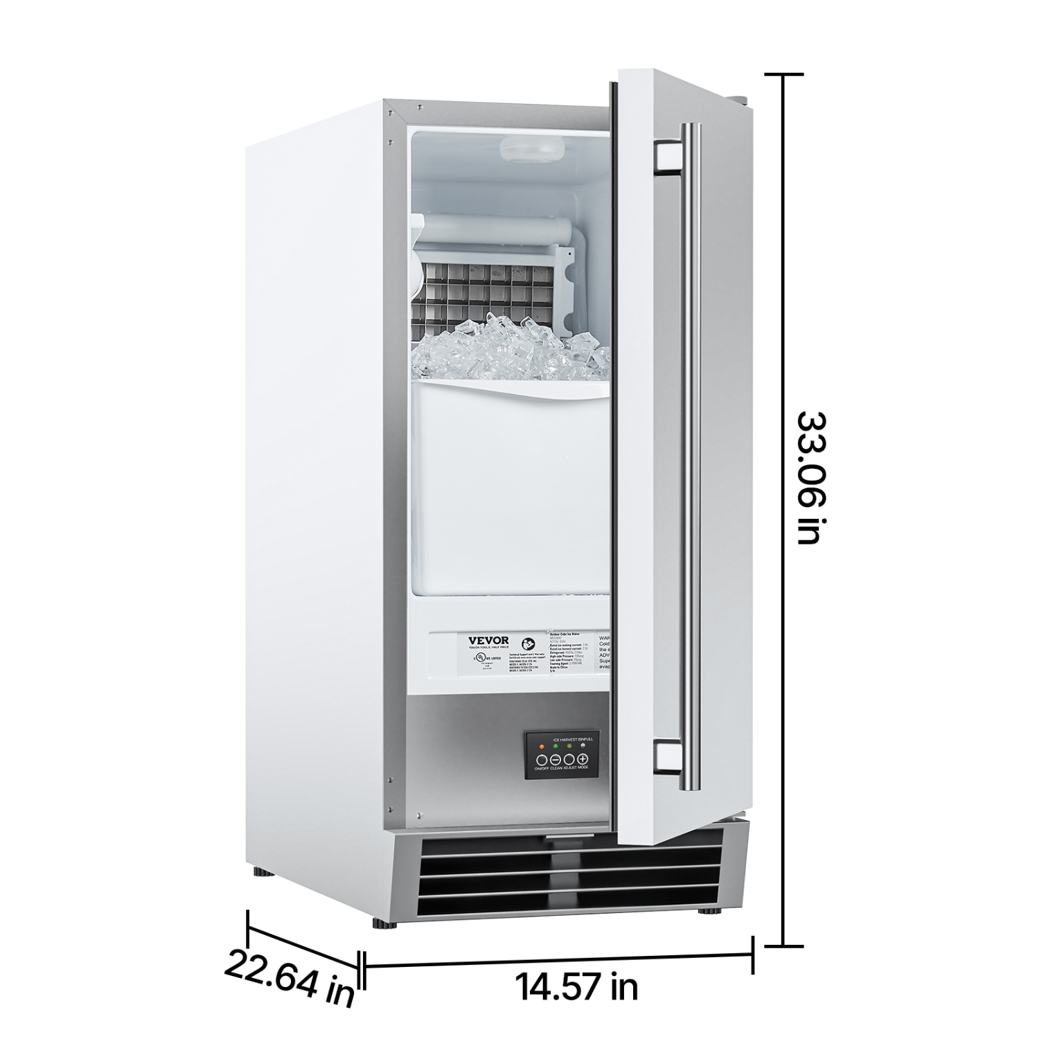 VEVOR 50 Lbs/Day Under Counter Built-in Ice Maker Machine with Reversible Door Stainless Steel, Freestanding Ice-Making Machine for Restaurant,