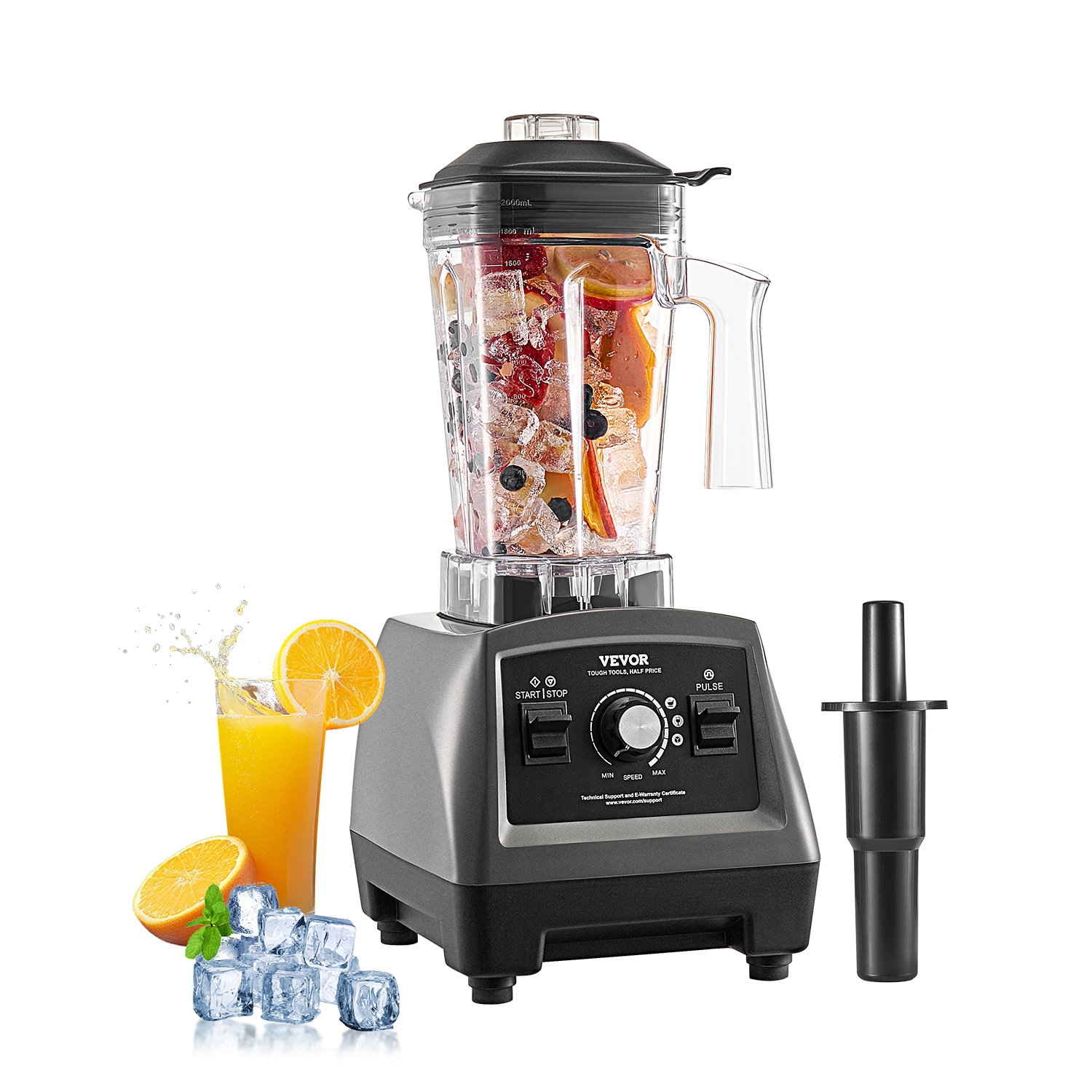 VEVOR 61 oz Blender for Smoothies, 1400W, Professional Blender with Powerful Motor, Multi-Functional Food Processing Blender for