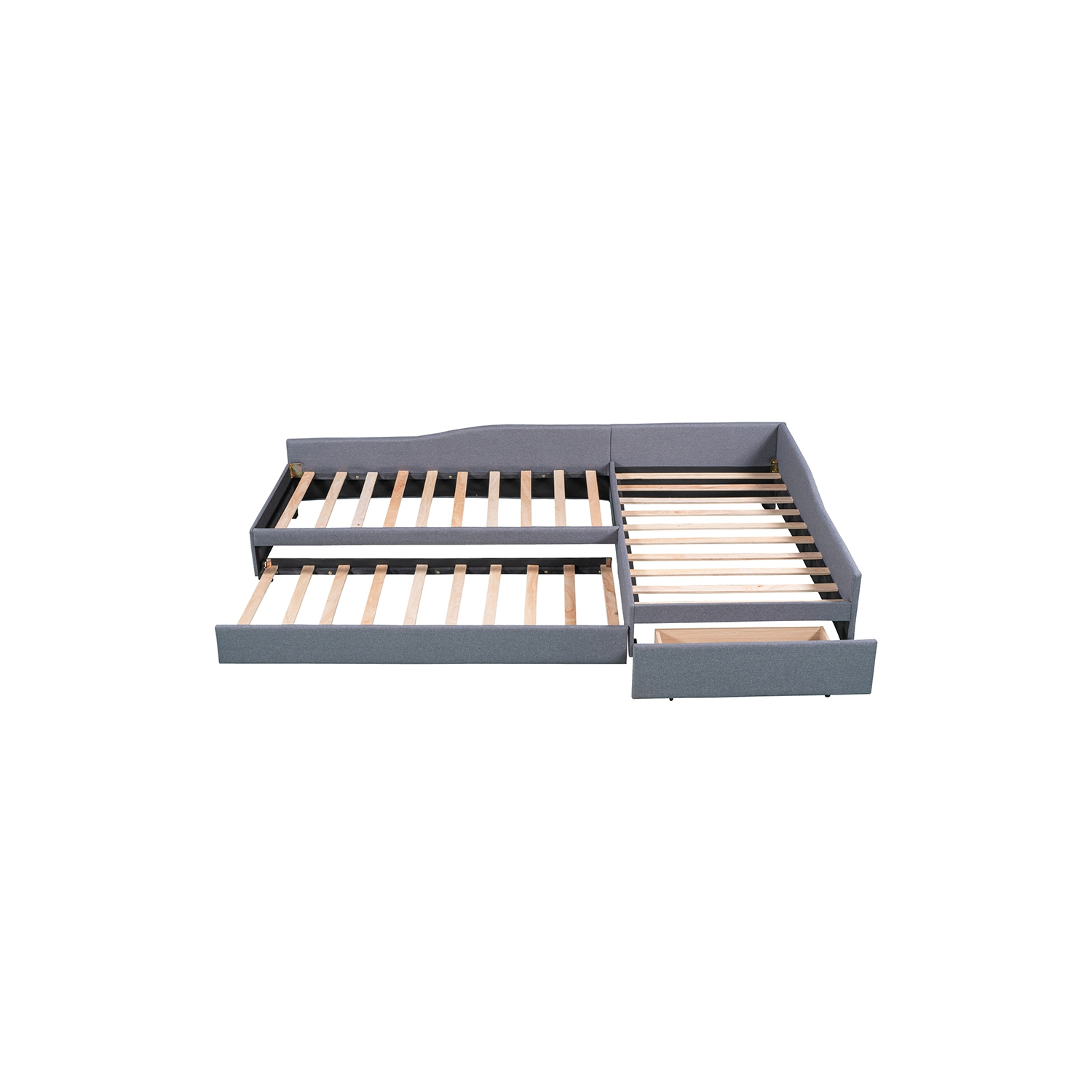 Lit de repos double rembourré Kepooman avec lit gigogne et tiroir, gris